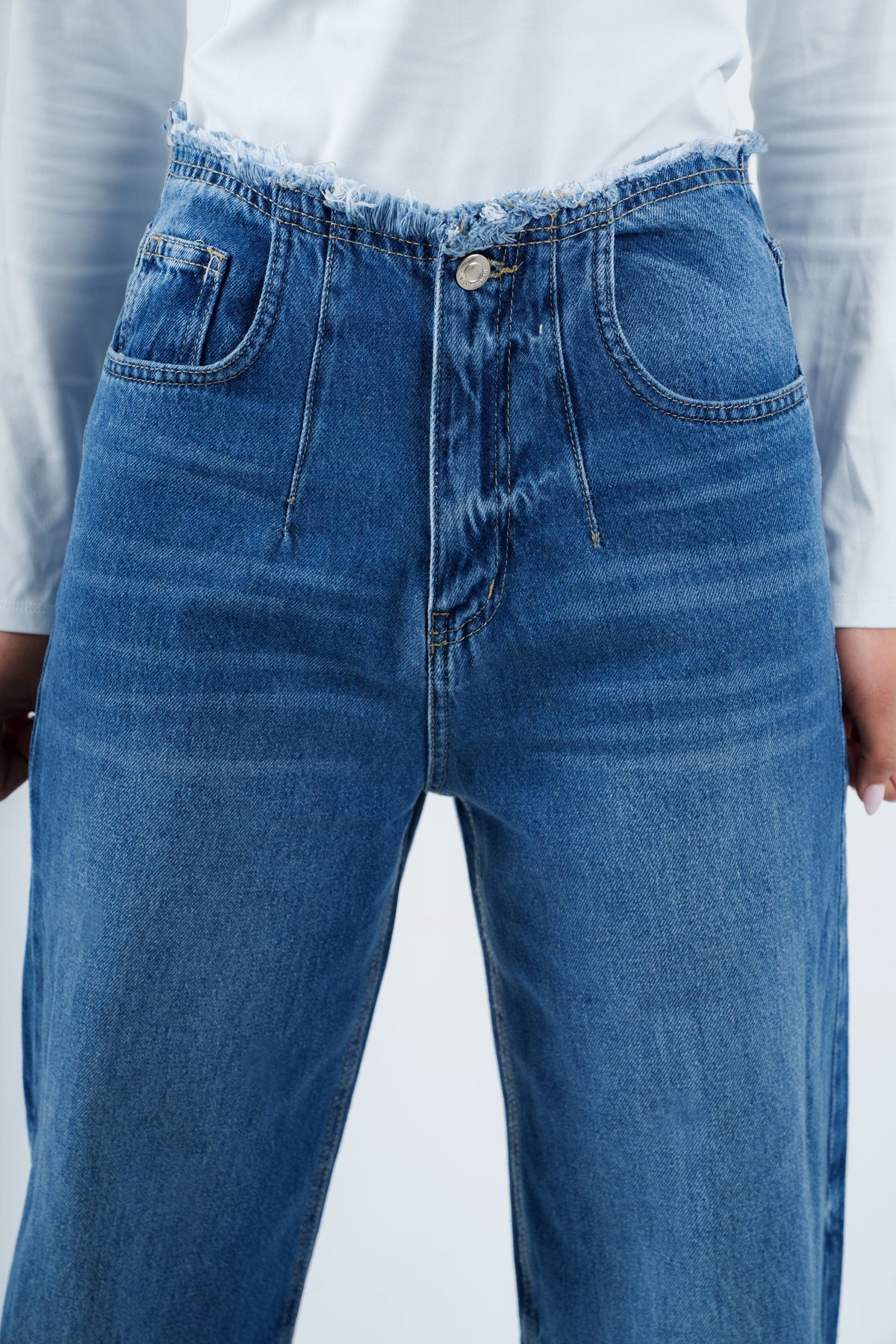 No Waist Jeans Medium Wash Wide Leg