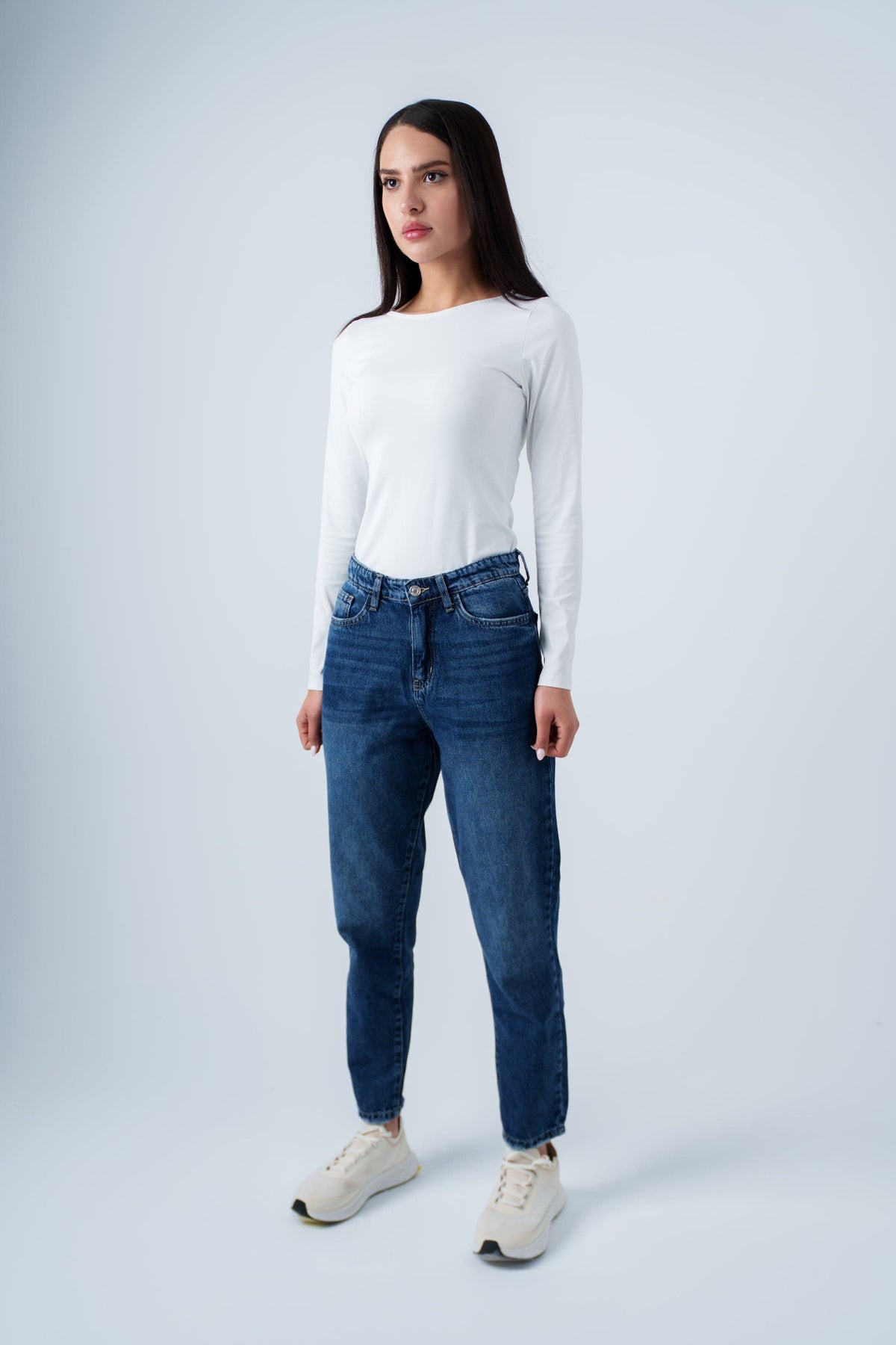 High-Waist Dark Blue Mom Fit Jeans