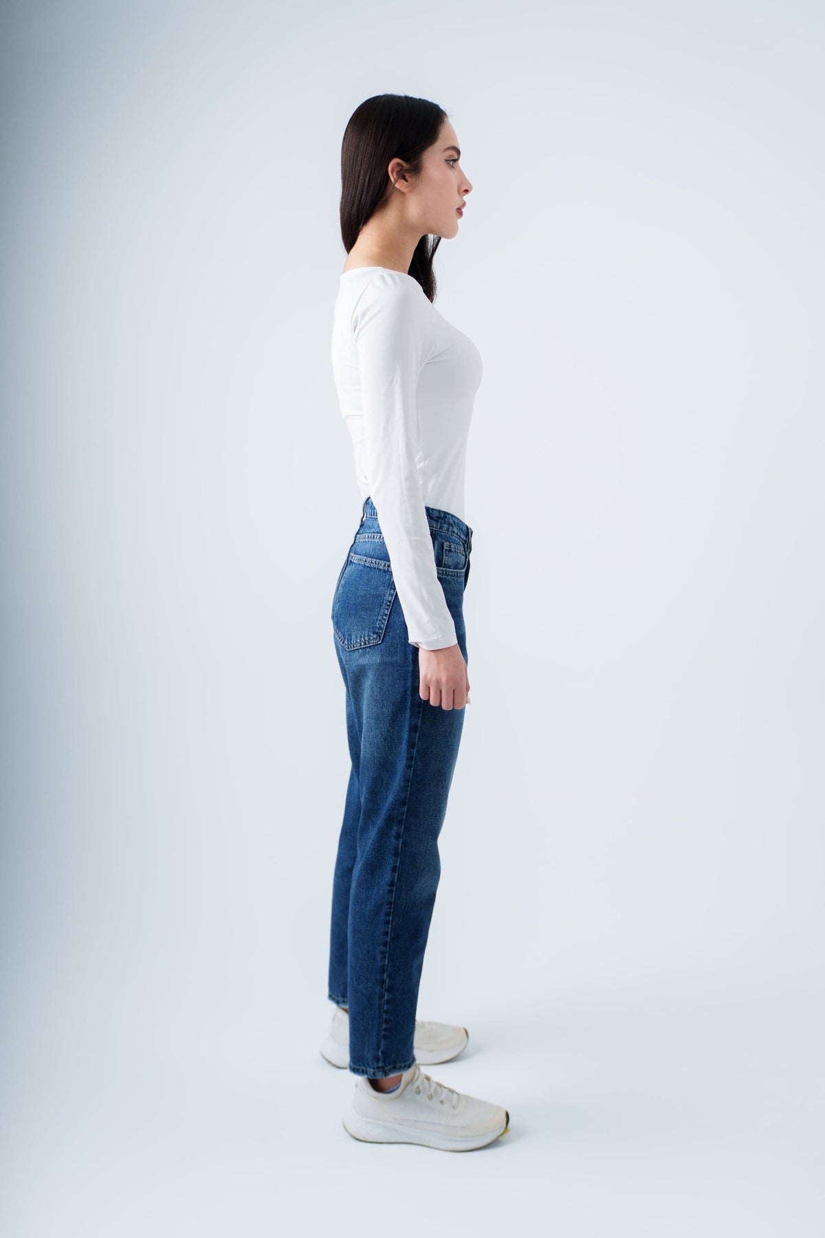 High-Waist Dark Blue Mom Fit Jeans