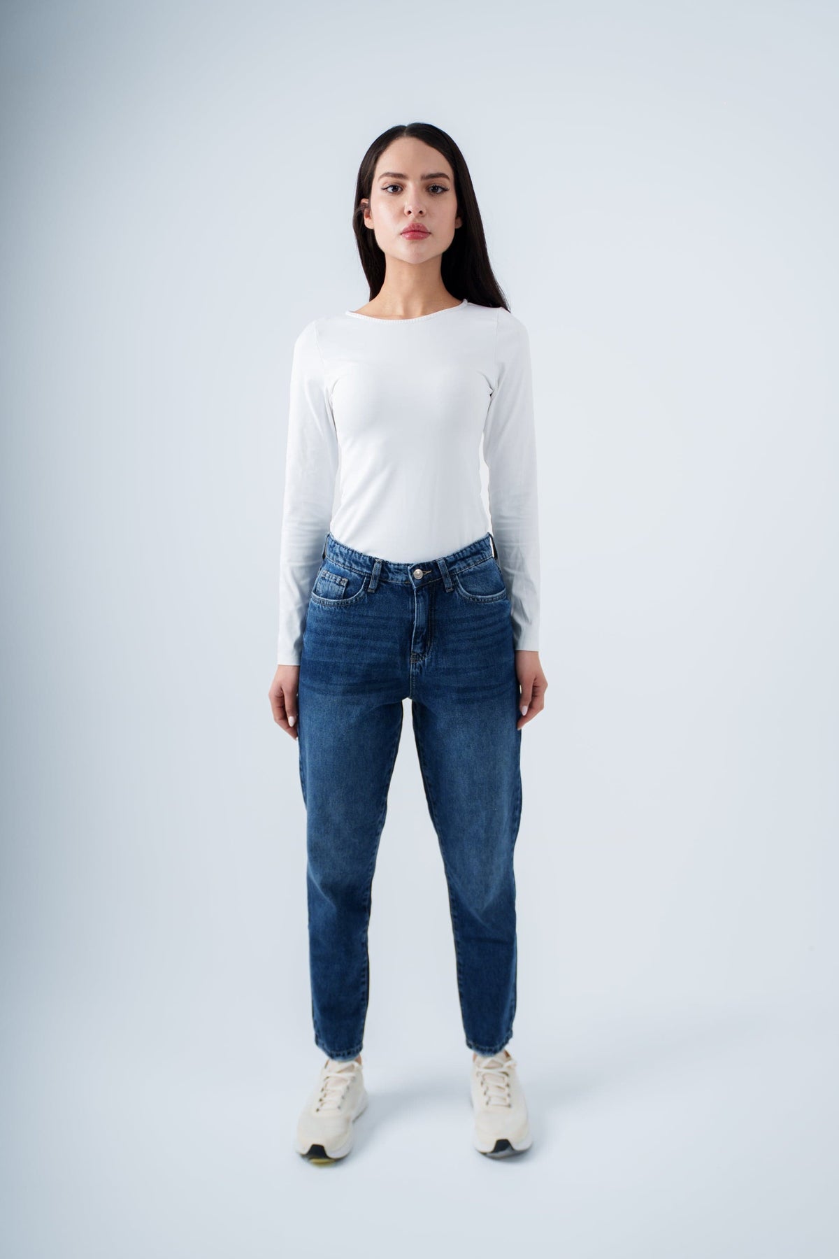 High-Waist Dark Blue Mom Fit Jeans