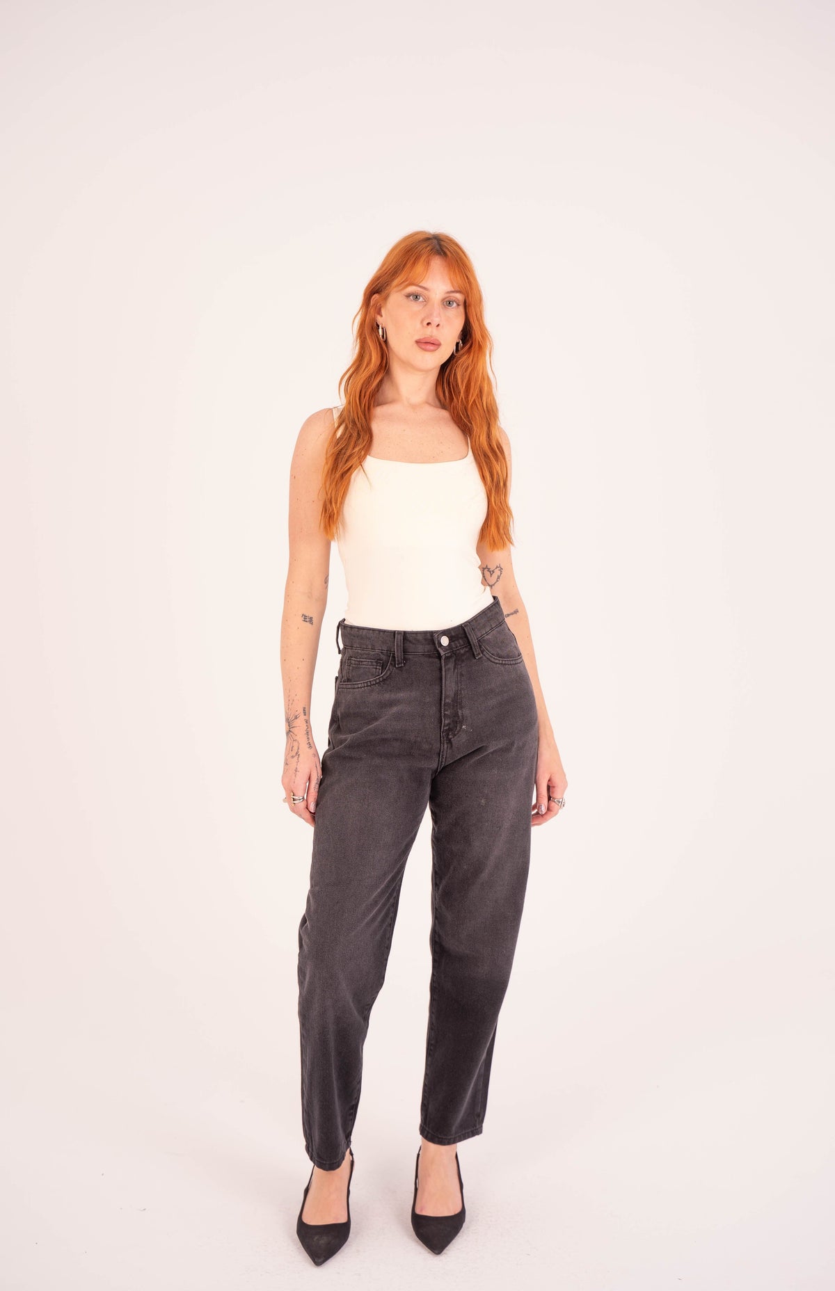 High-Waist Gray Mom Fit Jeans