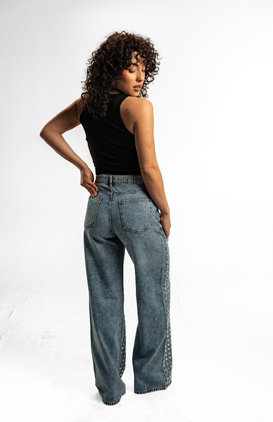 Grid squares Wide-Leg Jeans