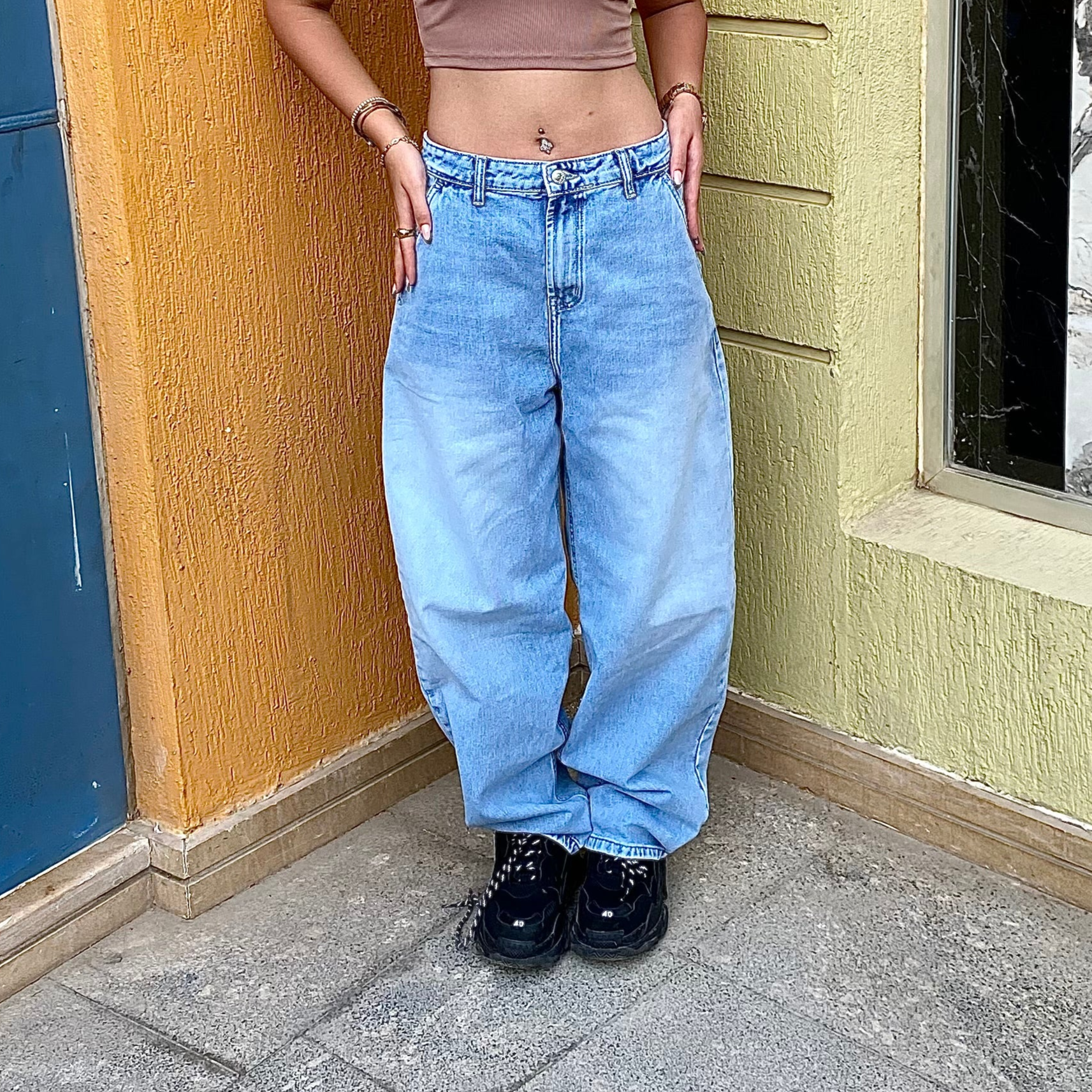 High-Waist Light Wash Balloon Jeans