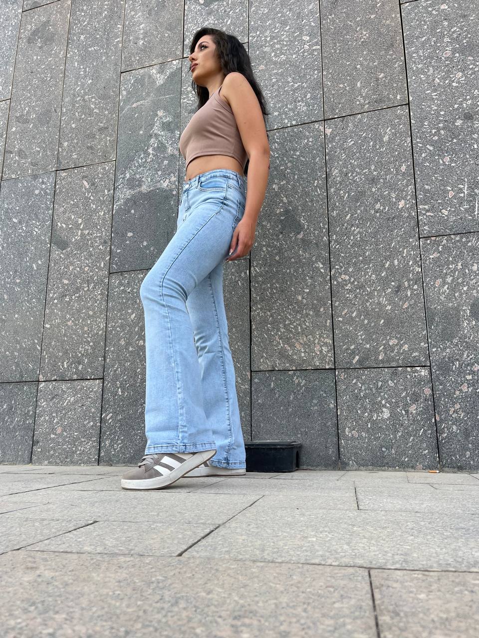 High-Waist Light Blue Flare Jeans