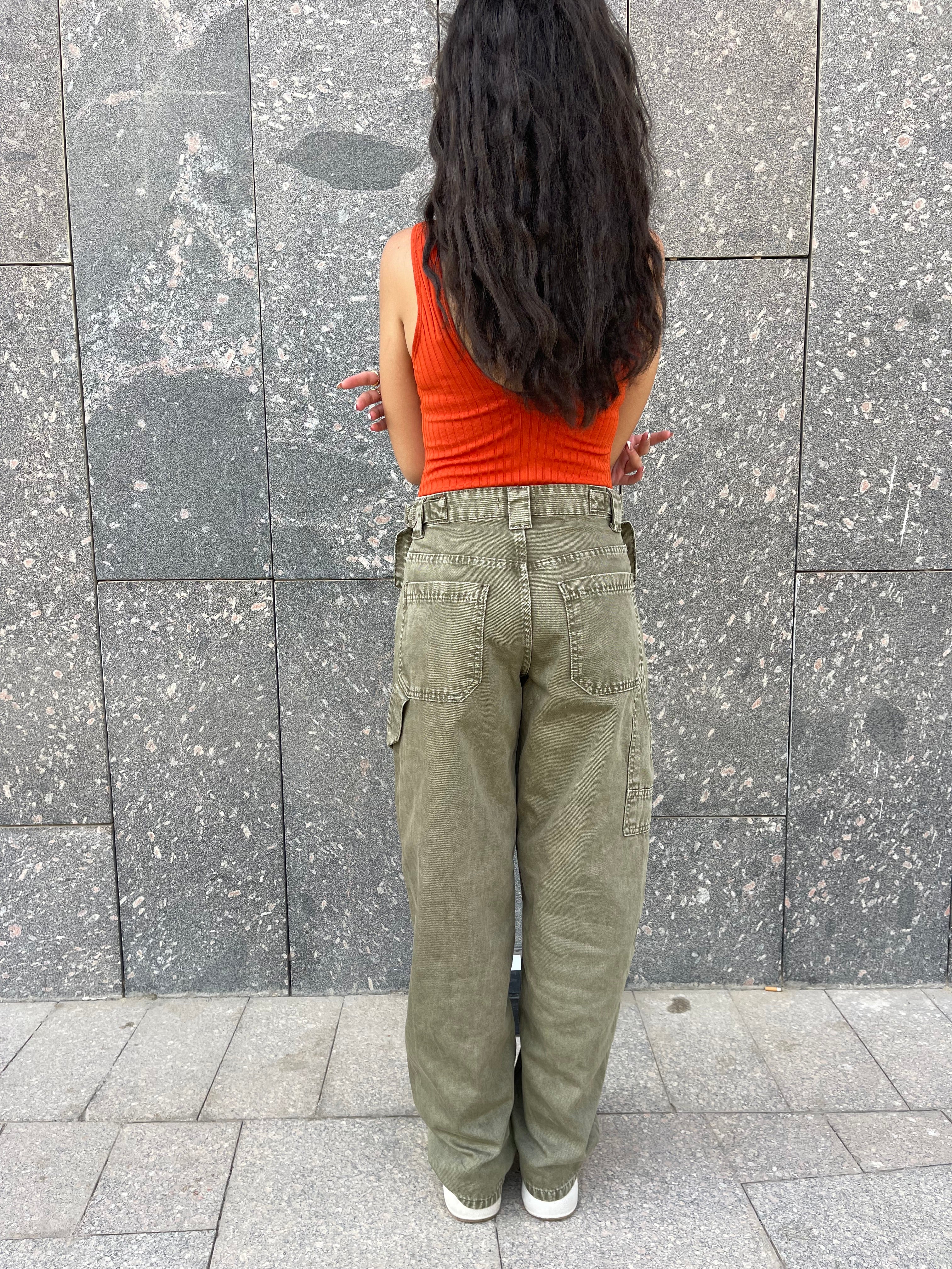 High-Waist Olive Skater Jeans