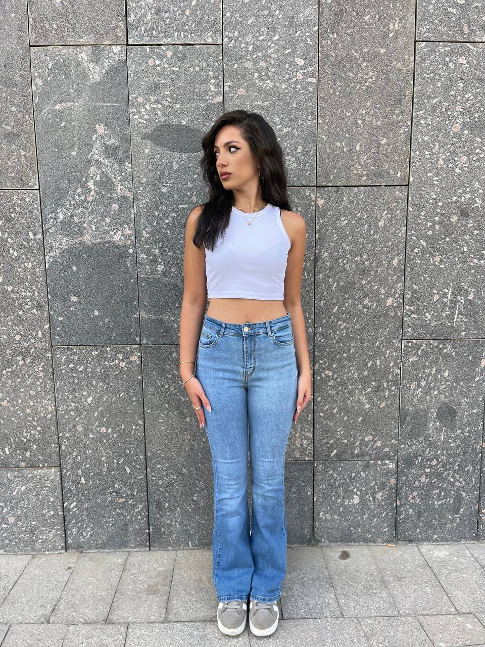 High-Waist Medium Blue Flare Jeans