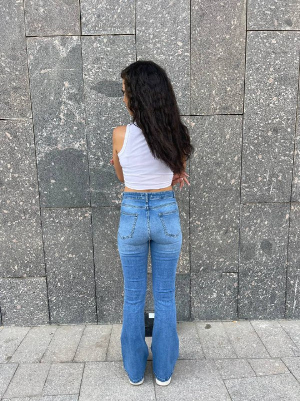 High-Waist Medium Blue Flare Jeans