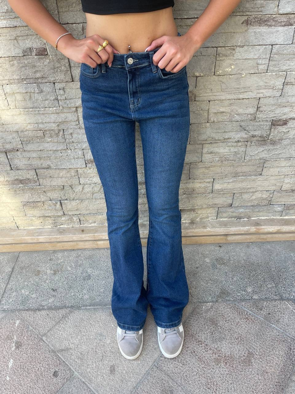 High-Waist Dark Blue Flare Jeans