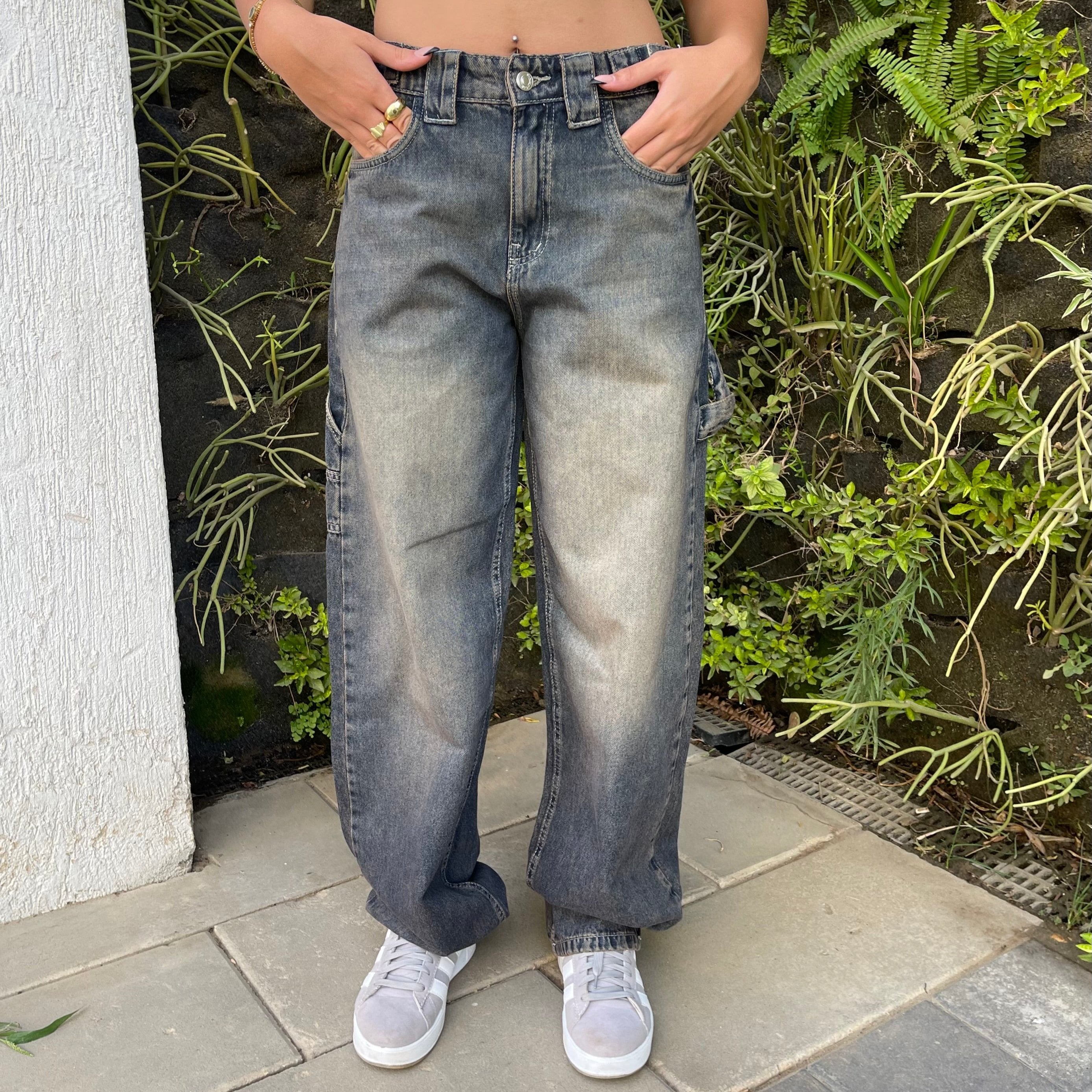 High-Waist Dark Acid Wash Skater Jeans