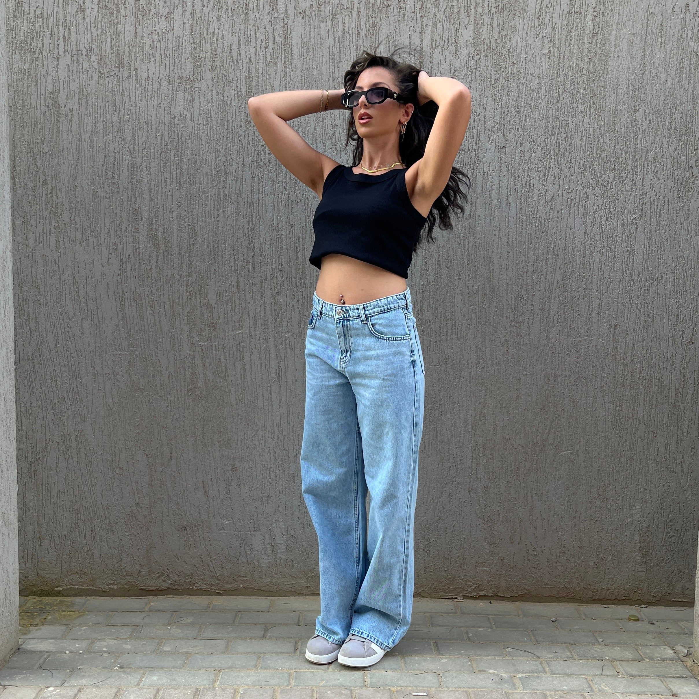 High-Waist Light Wash Wide Leg Jeans