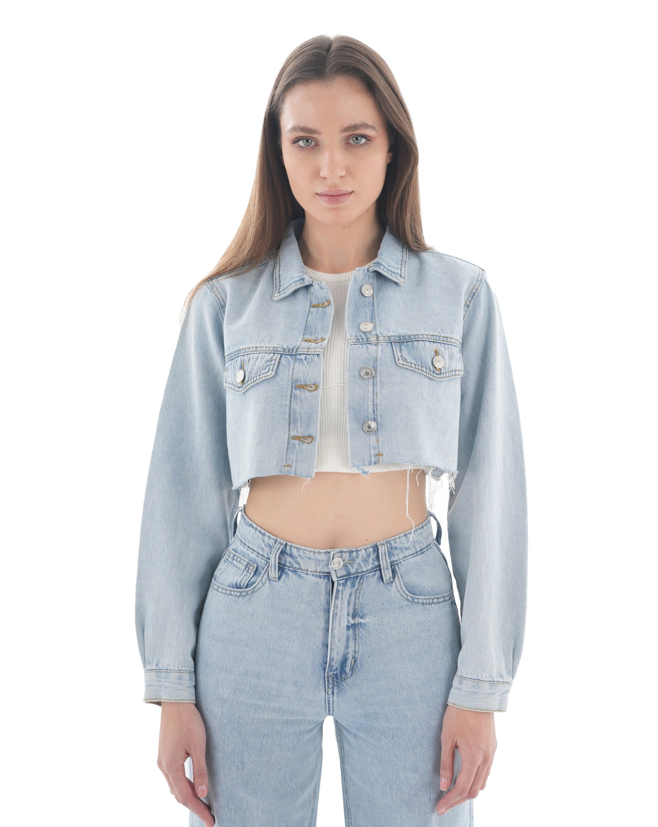 Cropped Light Wash Denim Jacket - Lioroucci