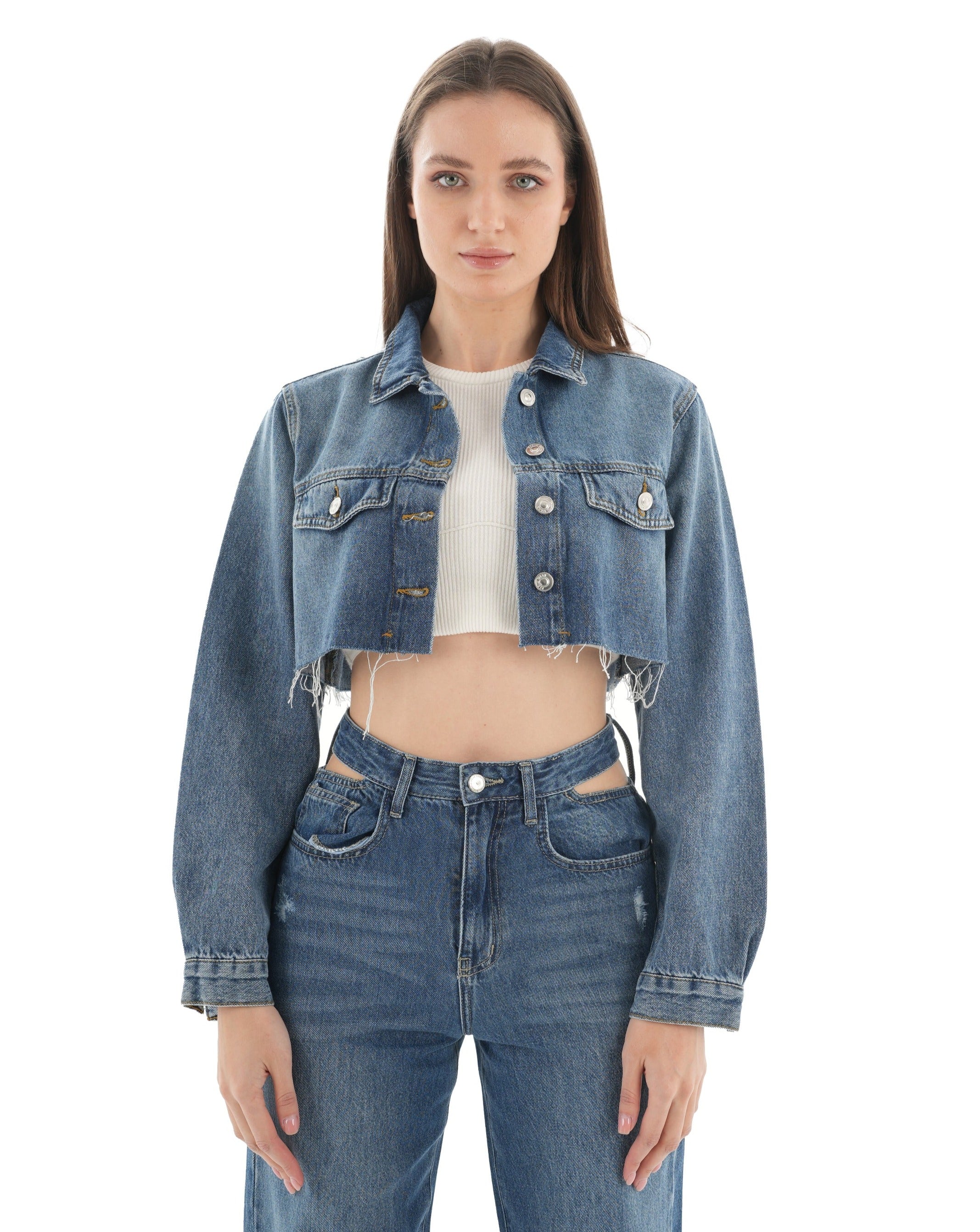 Cropped denim jacket dark wash hotsell