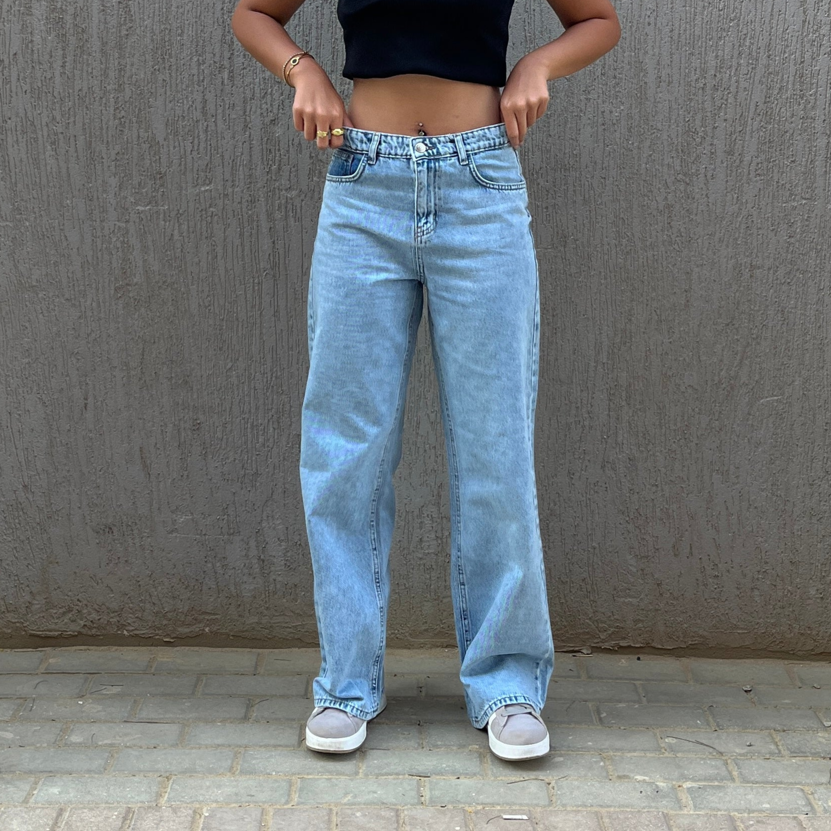 High-Waist Light Wash Wide Leg Jeans