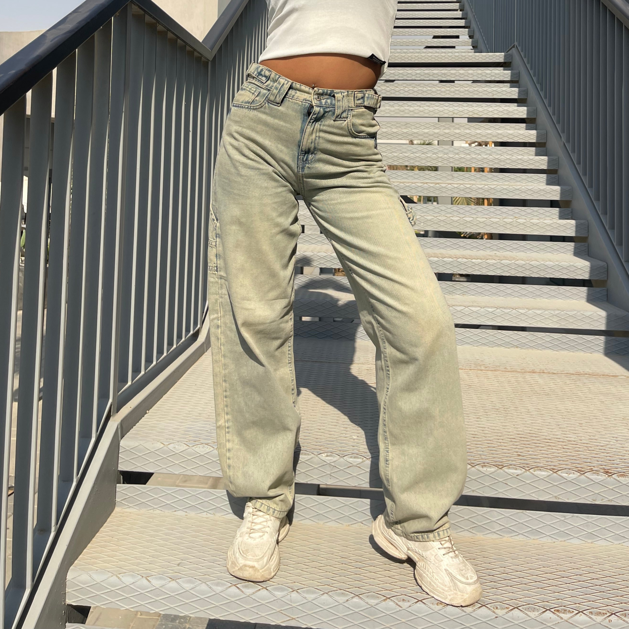 High-Waist Acid Wash Skater Jeans