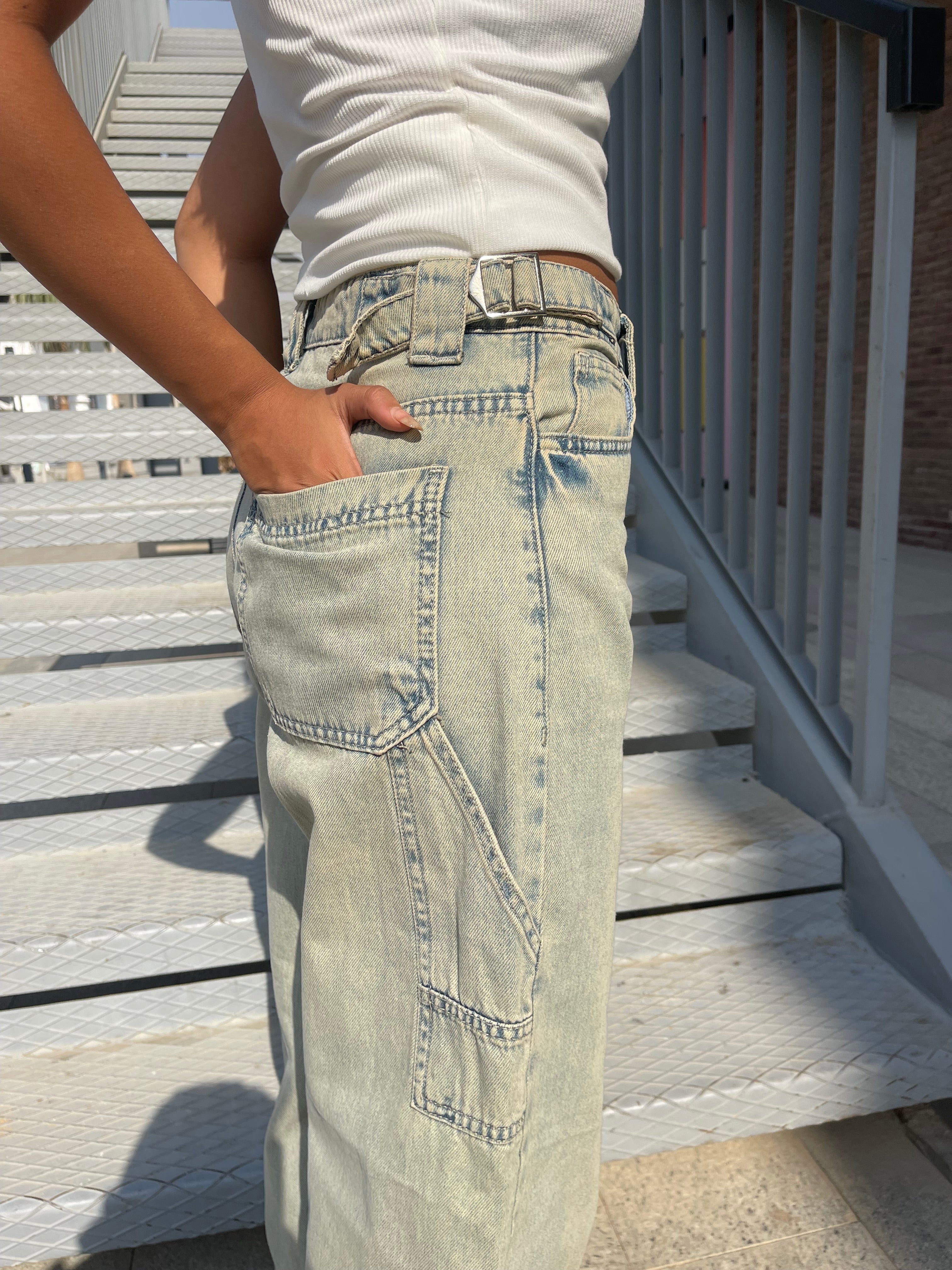 High-Waist Acid Wash Skater Jeans