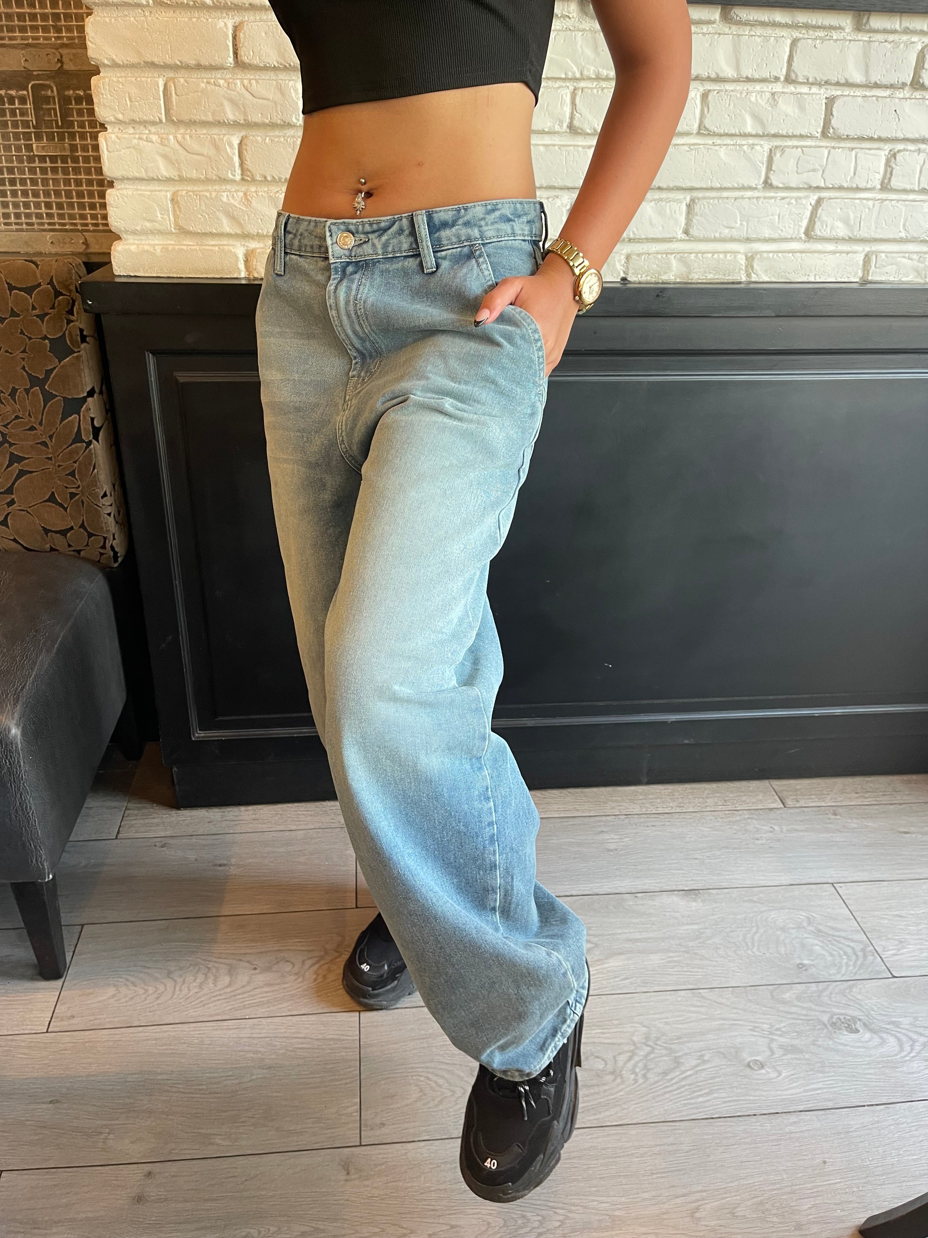 High-Waist Acid Wash Balloon Jeans