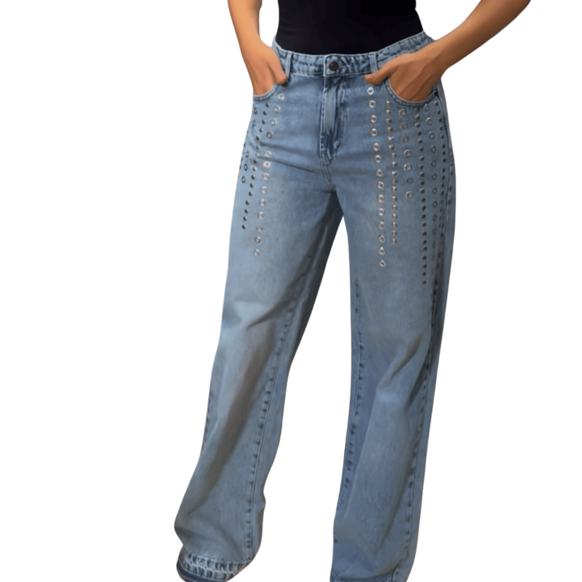 Stud Line Straight-Leg Jeans