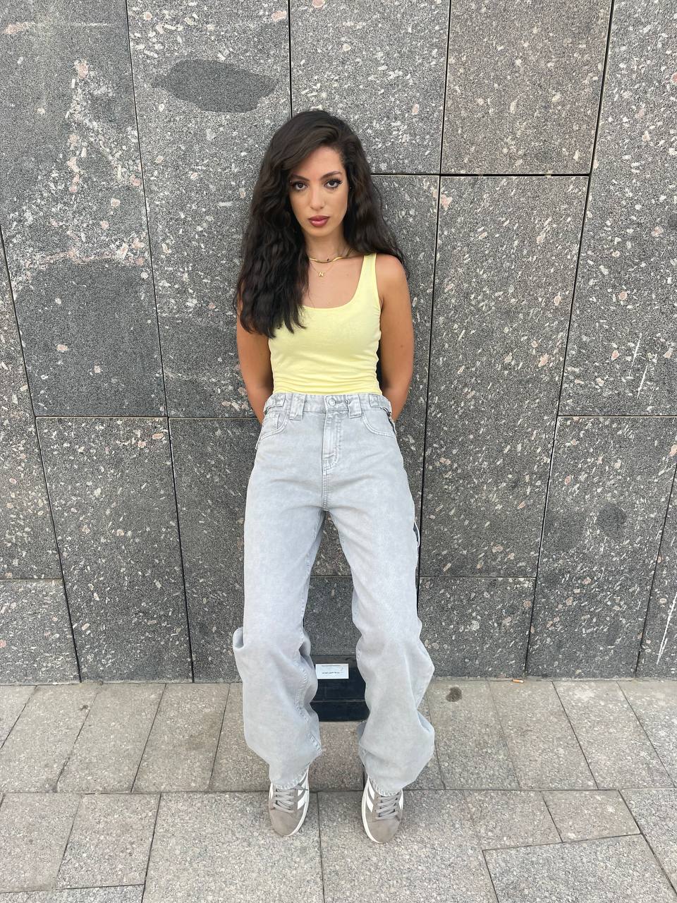 High-Waist Grey Skater Jeans