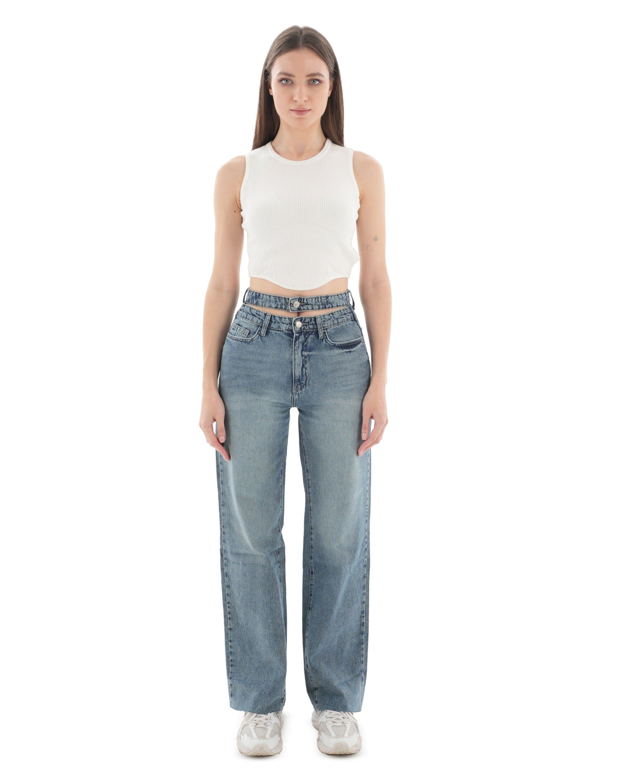 Double-Waist Dark Wash Straight Leg Jeans - Lioroucci