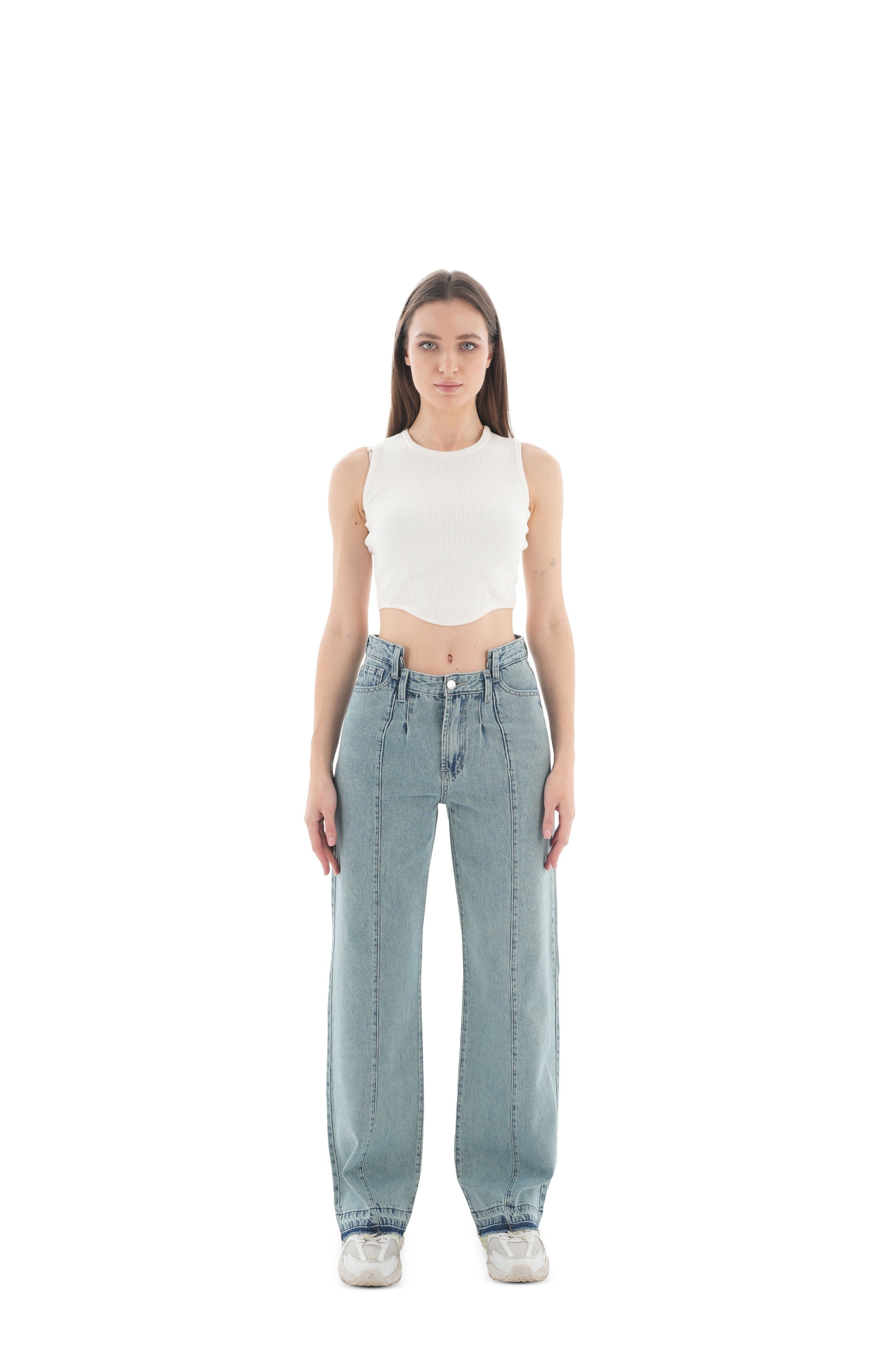 High-Waist Acid Wash Straight Leg Jeans - Lioroucci