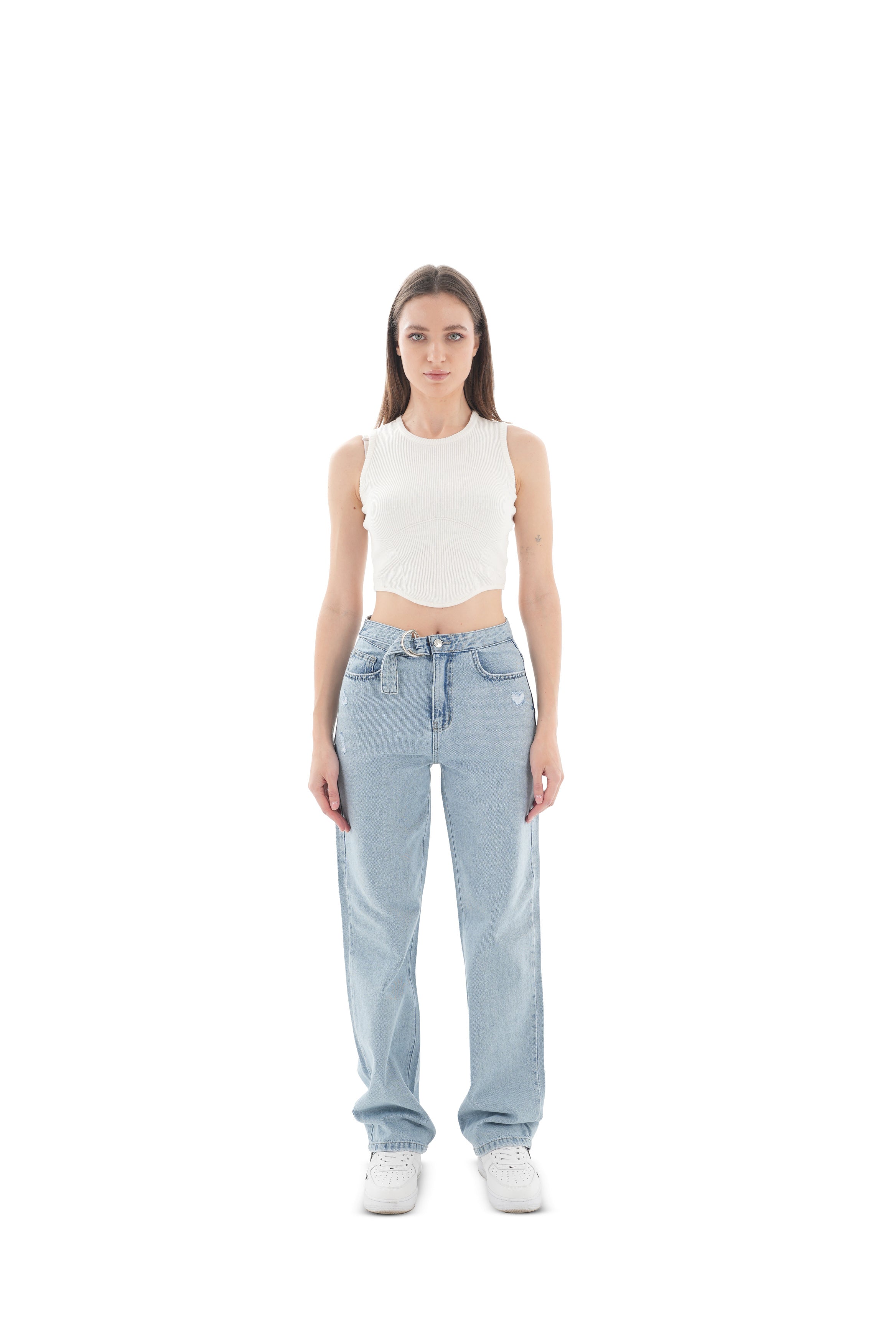 High-Waist Light Wash Straight Leg Jeans - Lioroucci