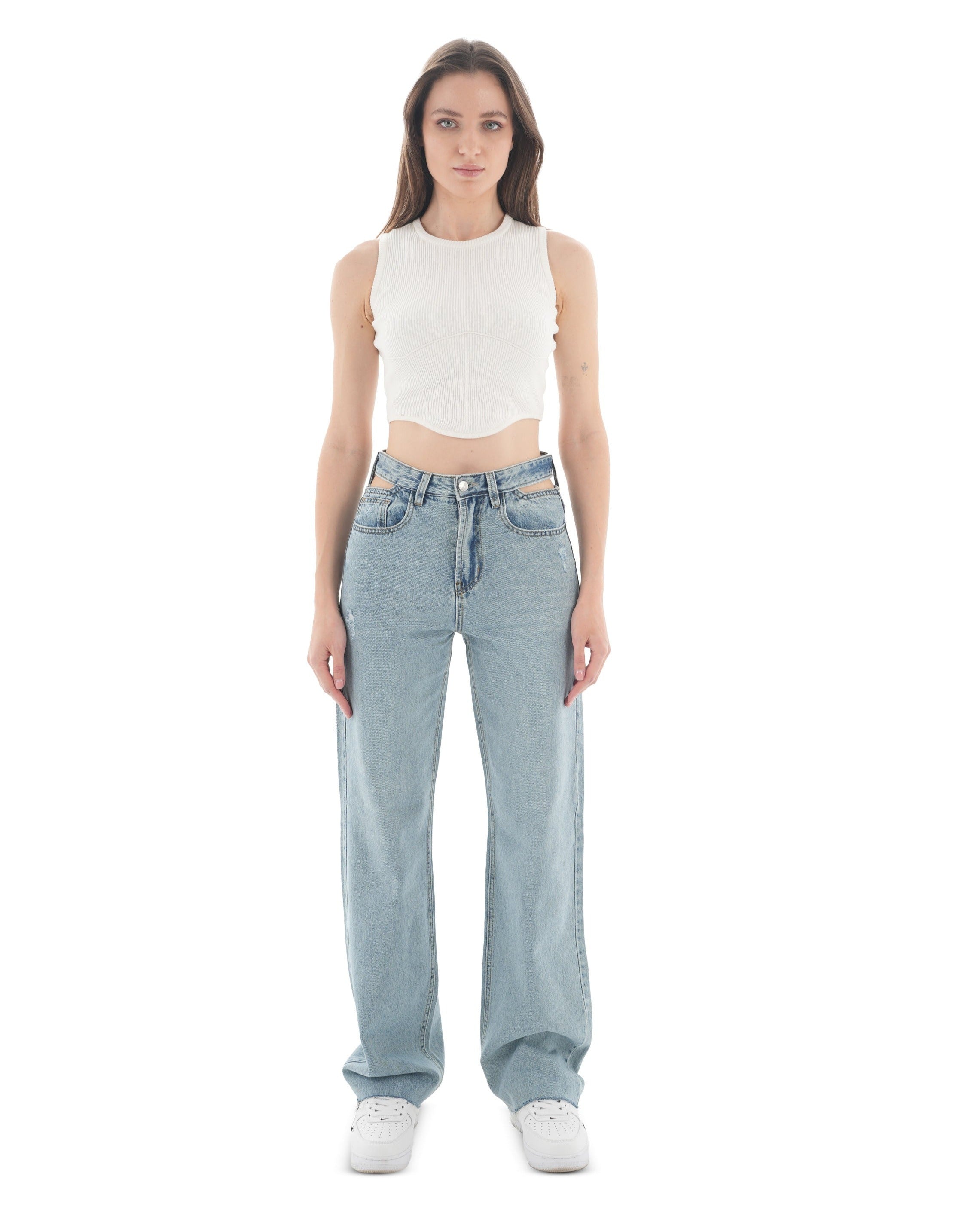 Double-Waist Acid Wash Straight Leg Jeans - Lioroucci