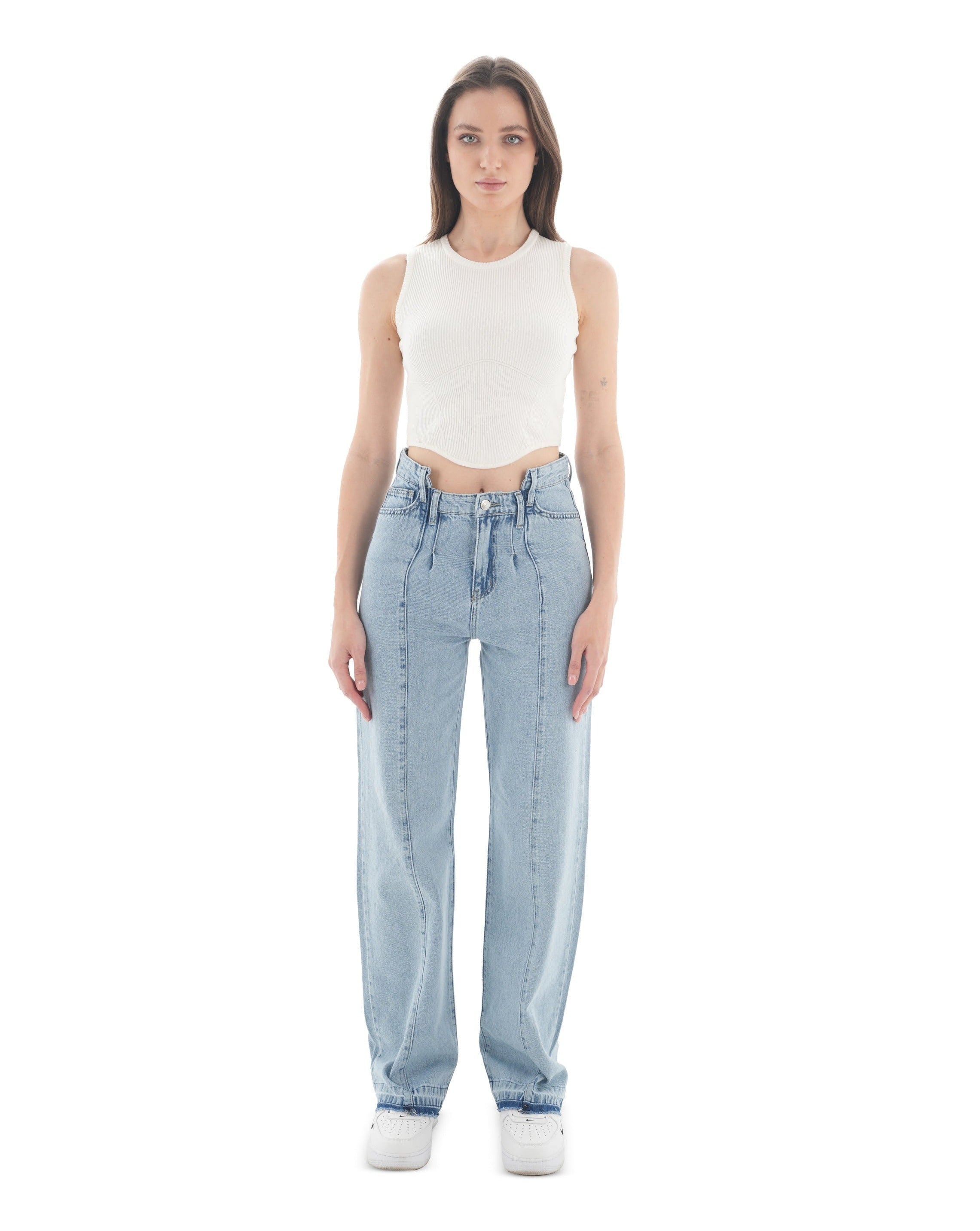 High-Waist Light Wash Straight Leg Jeans - Lioroucci