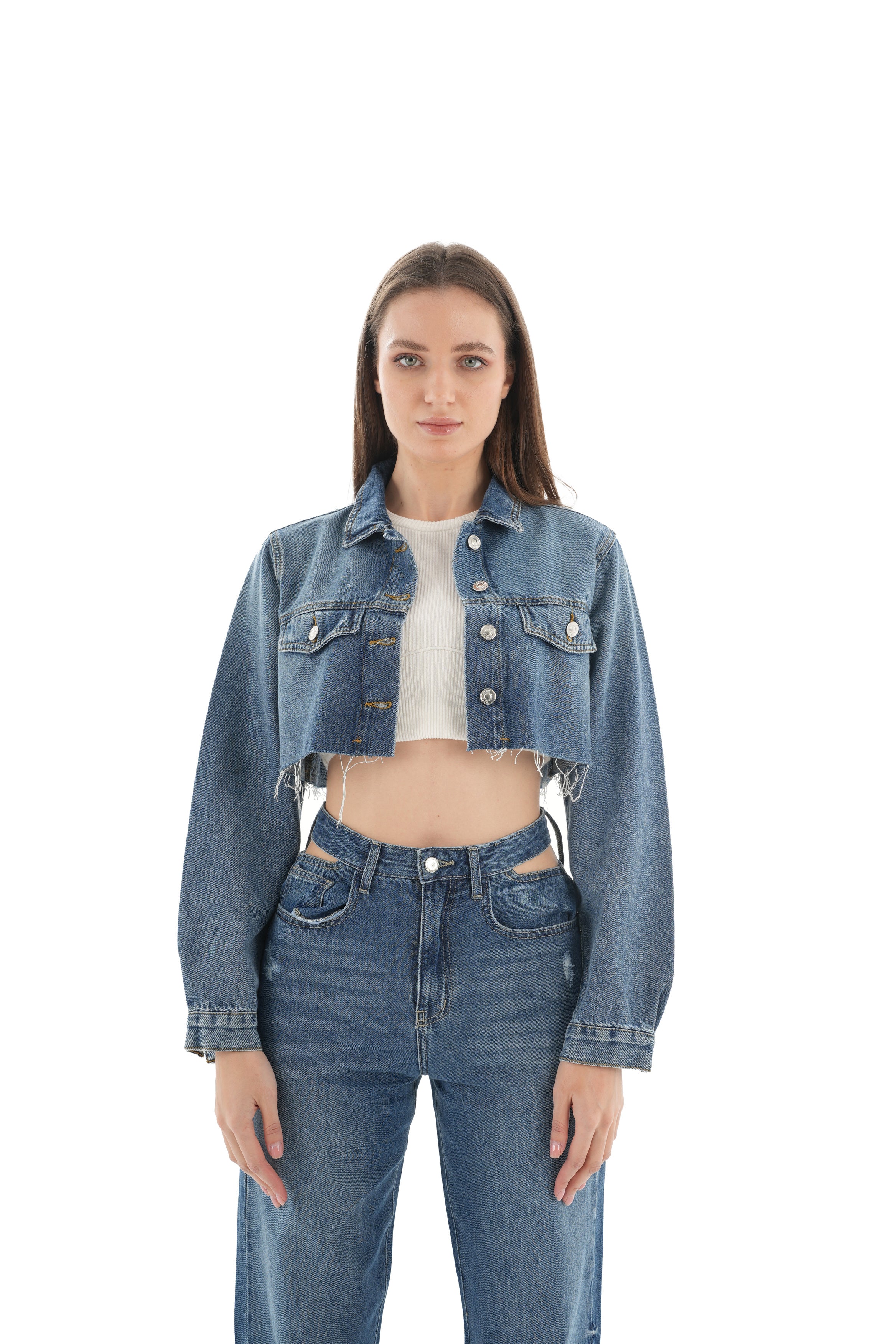 Cropped Dark Wash Denim Jacket - Lioroucci