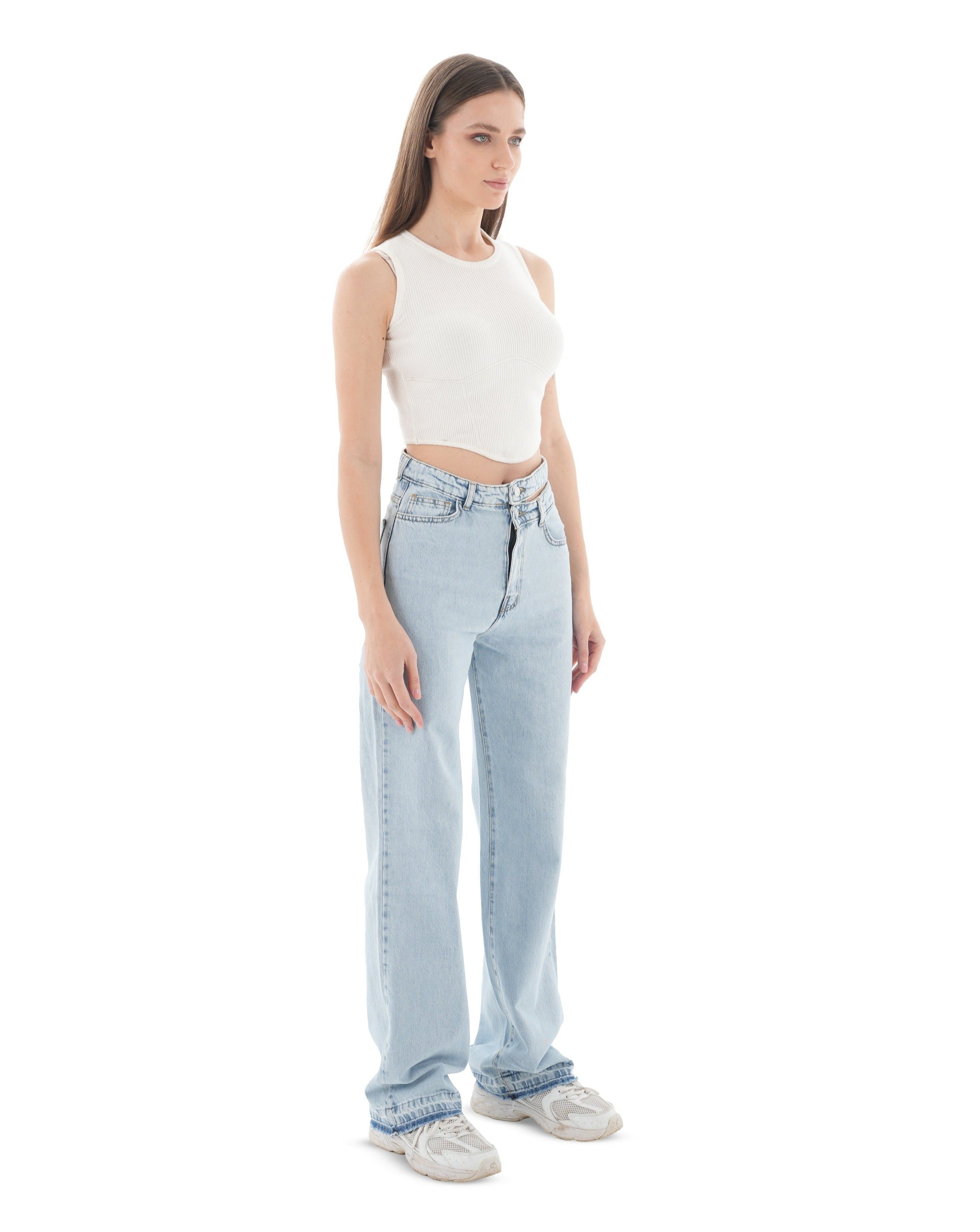 Double-Waist Light Wash Straight Leg Jeans - Lioroucci