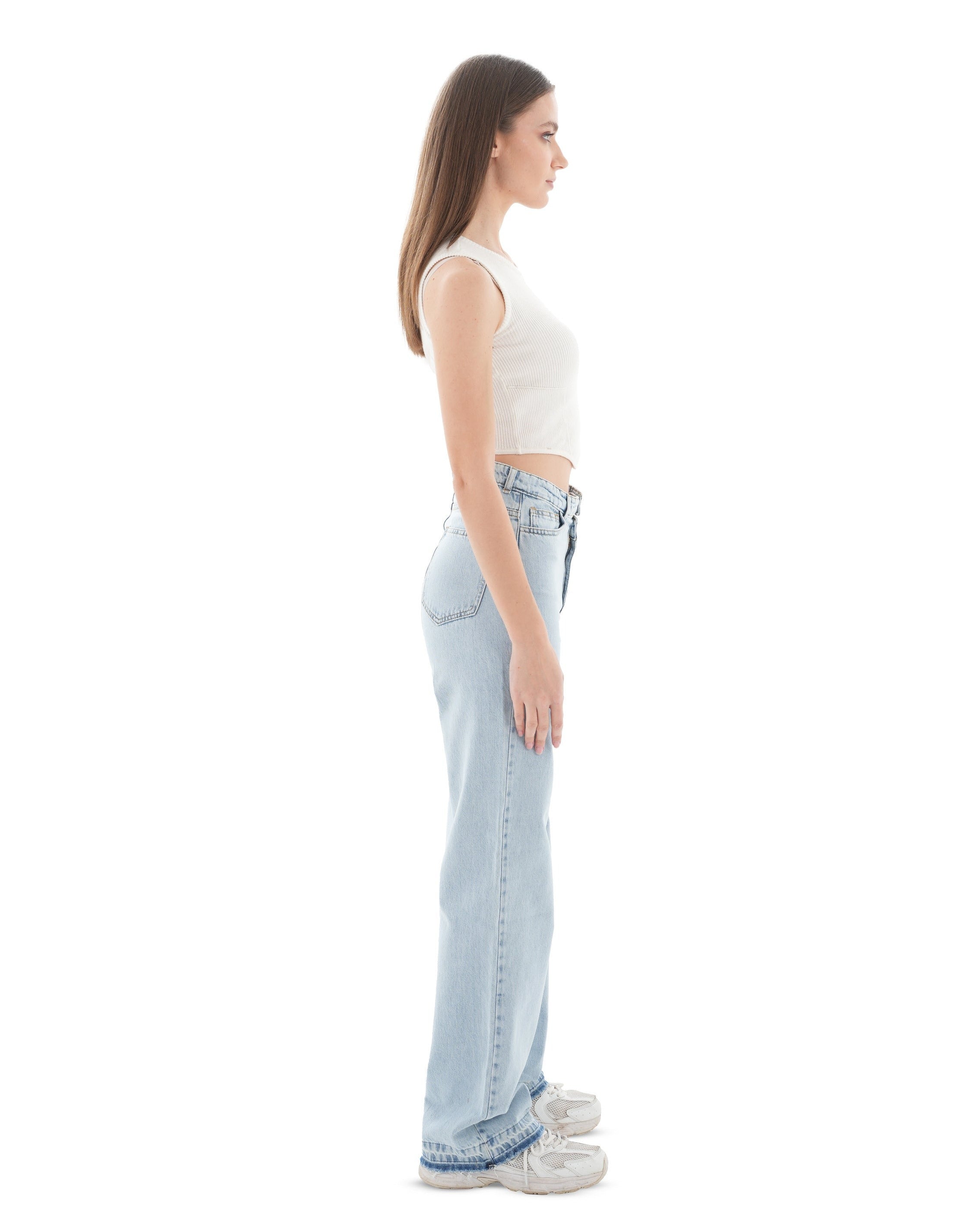 Double-Waist Light Wash Straight Leg Jeans - Lioroucci