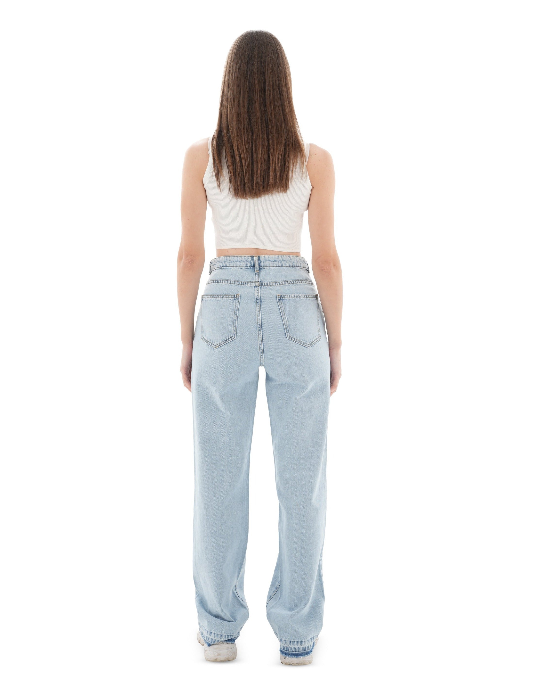 Double-Waist Light Wash Straight Leg Jeans - Lioroucci