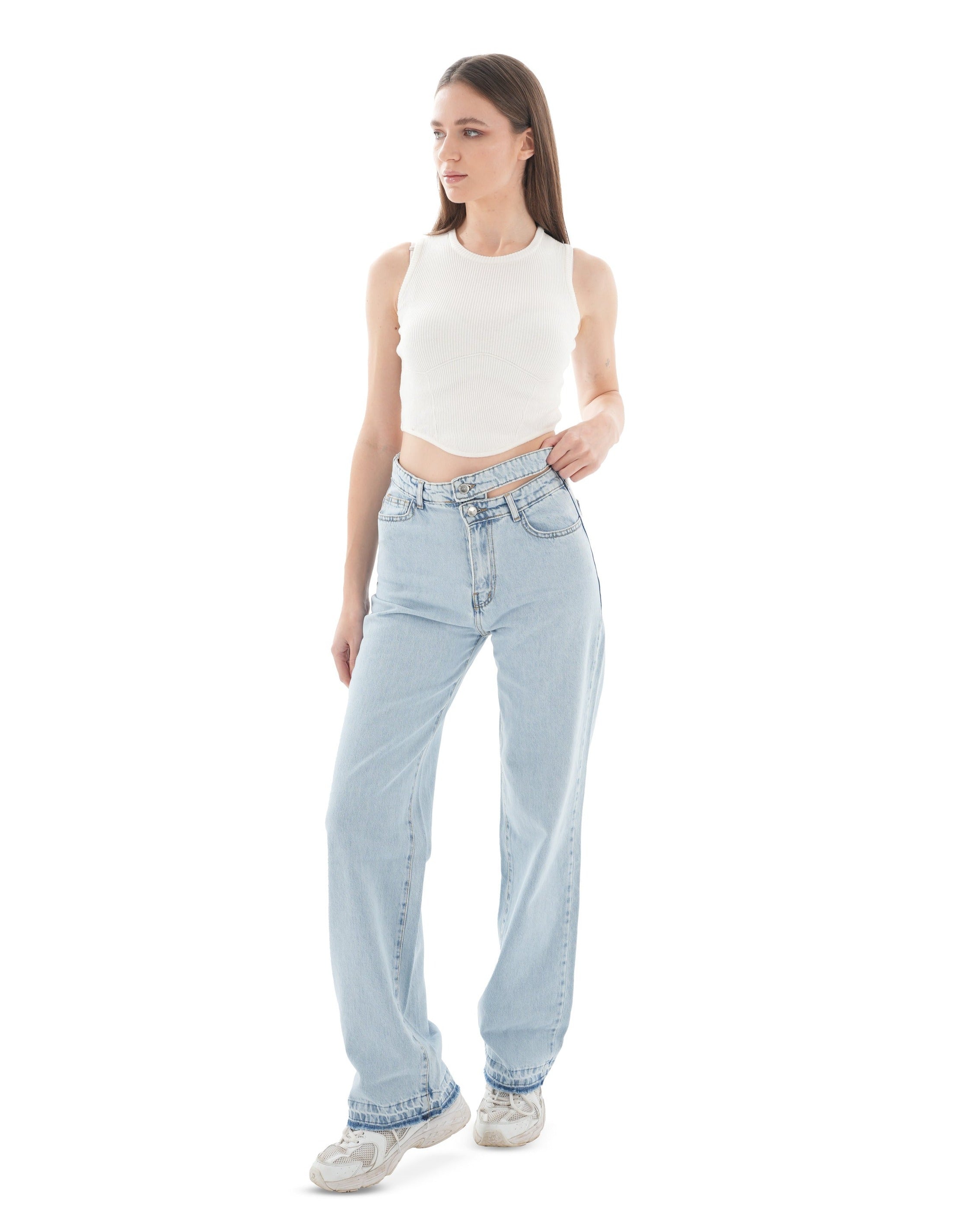 Double-Waist Light Wash Straight Leg Jeans - Lioroucci