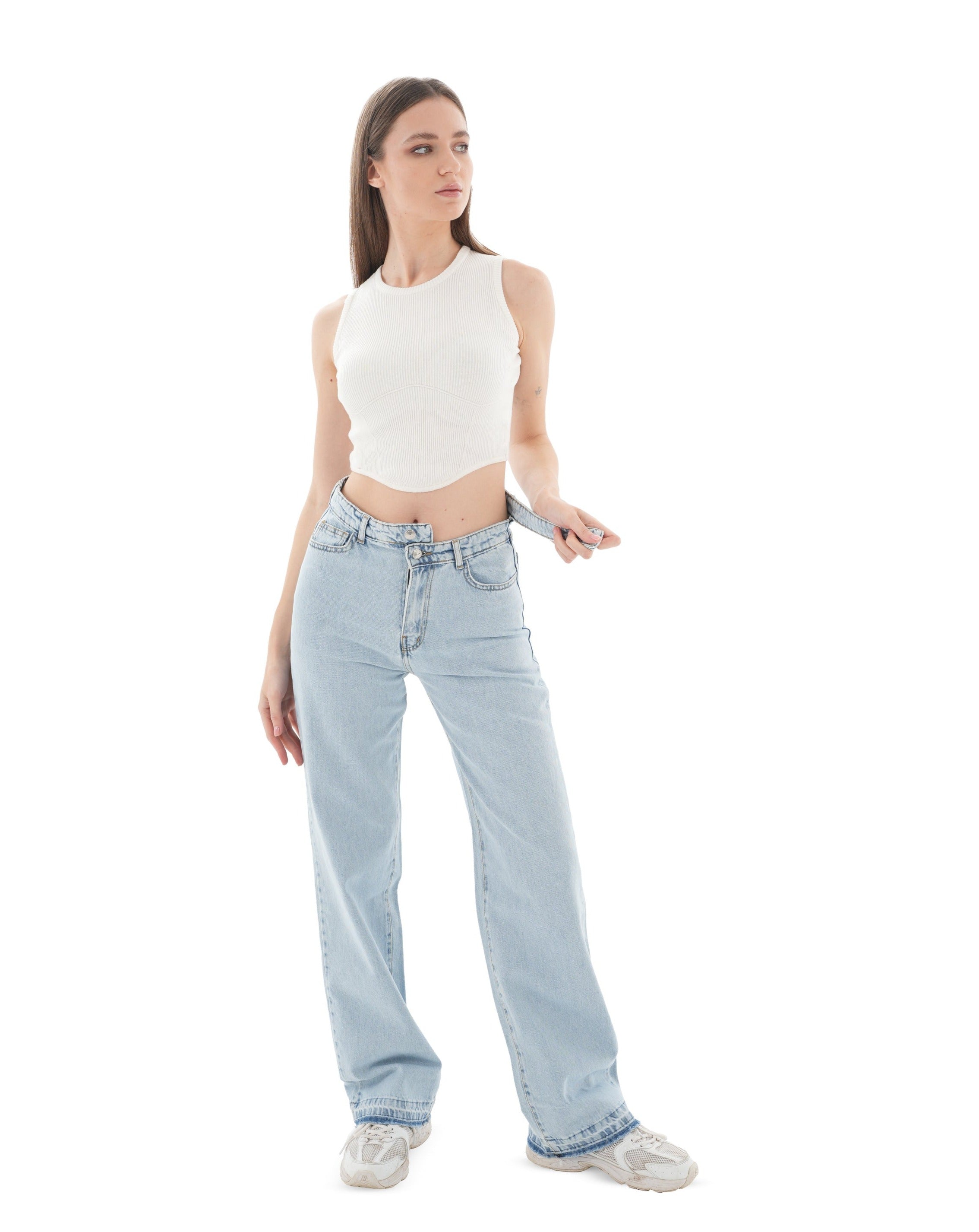 Double-Waist Light Wash Straight Leg Jeans - Lioroucci