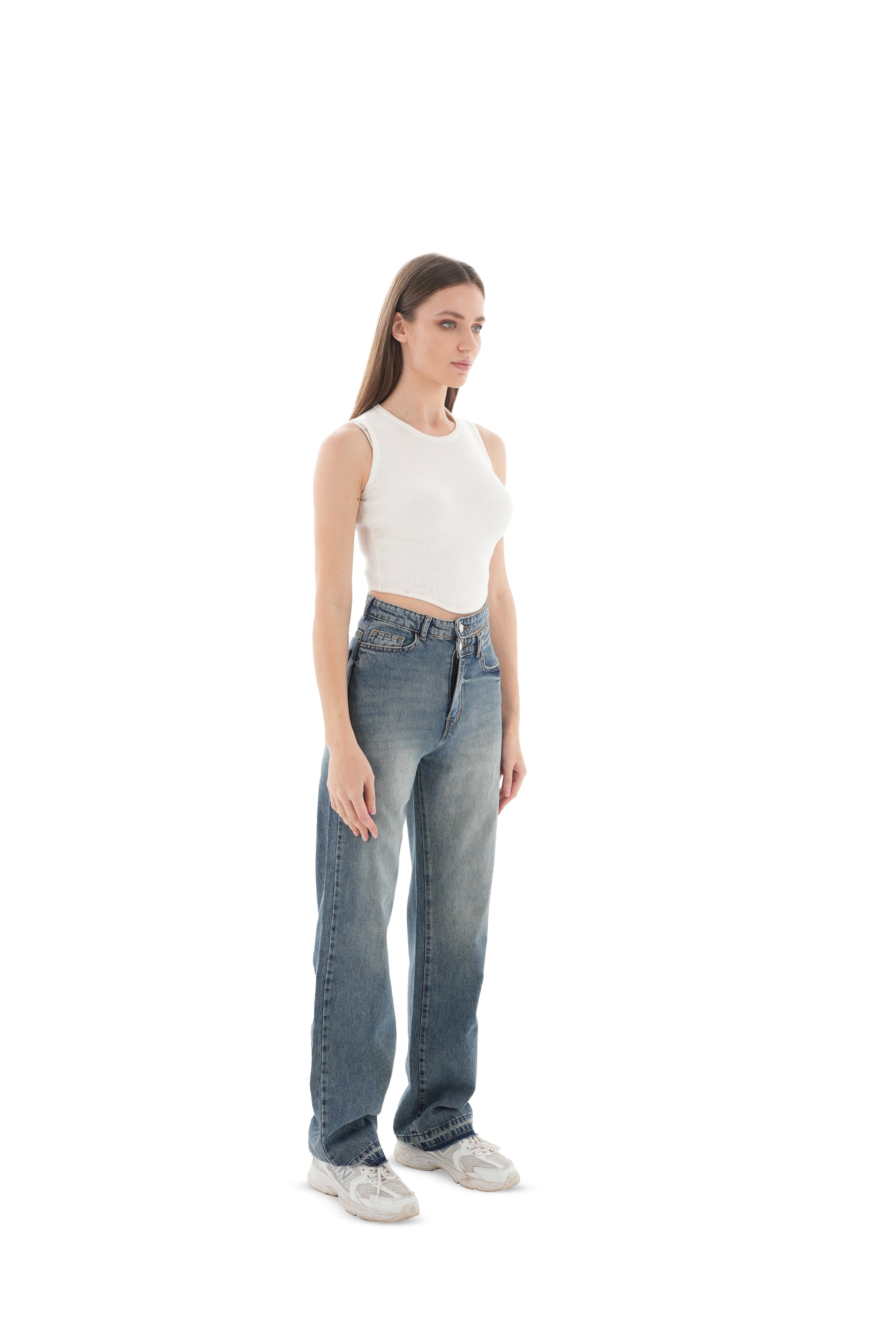 Double-Waist Dark Wash Straight Leg Jeans - Lioroucci