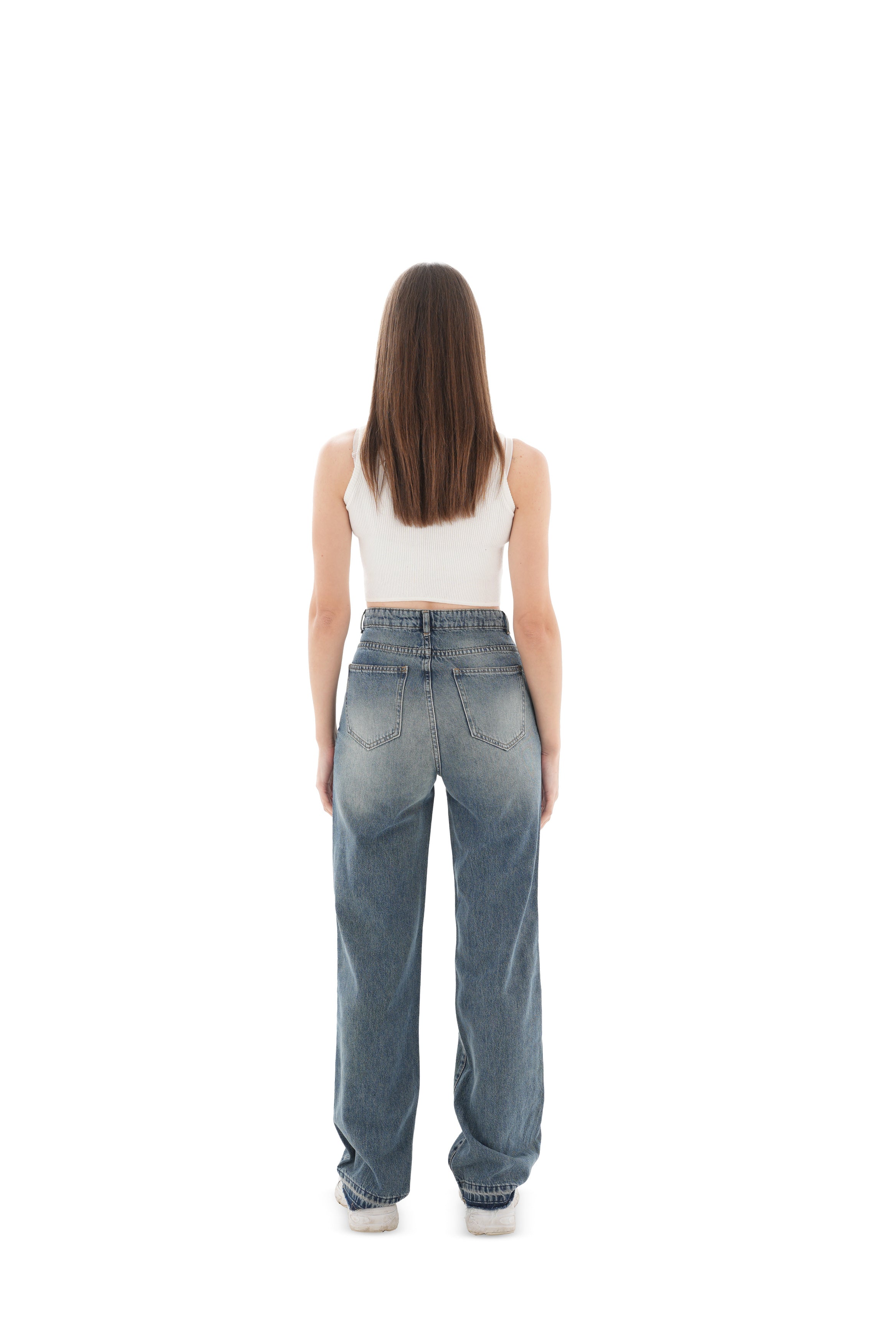 Double-Waist Dark Wash Straight Leg Jeans - Lioroucci