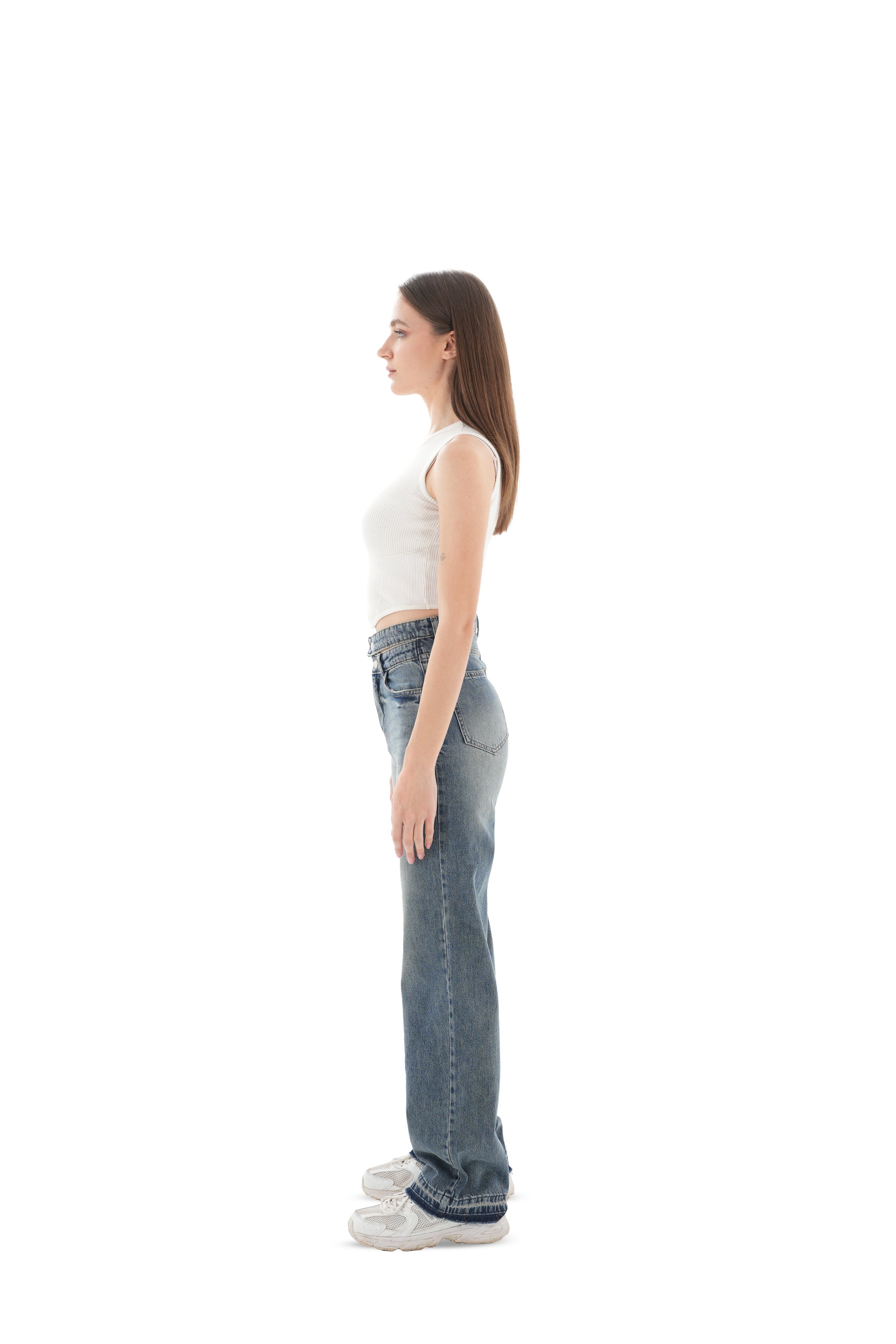 Double-Waist Dark Wash Straight Leg Jeans - Lioroucci