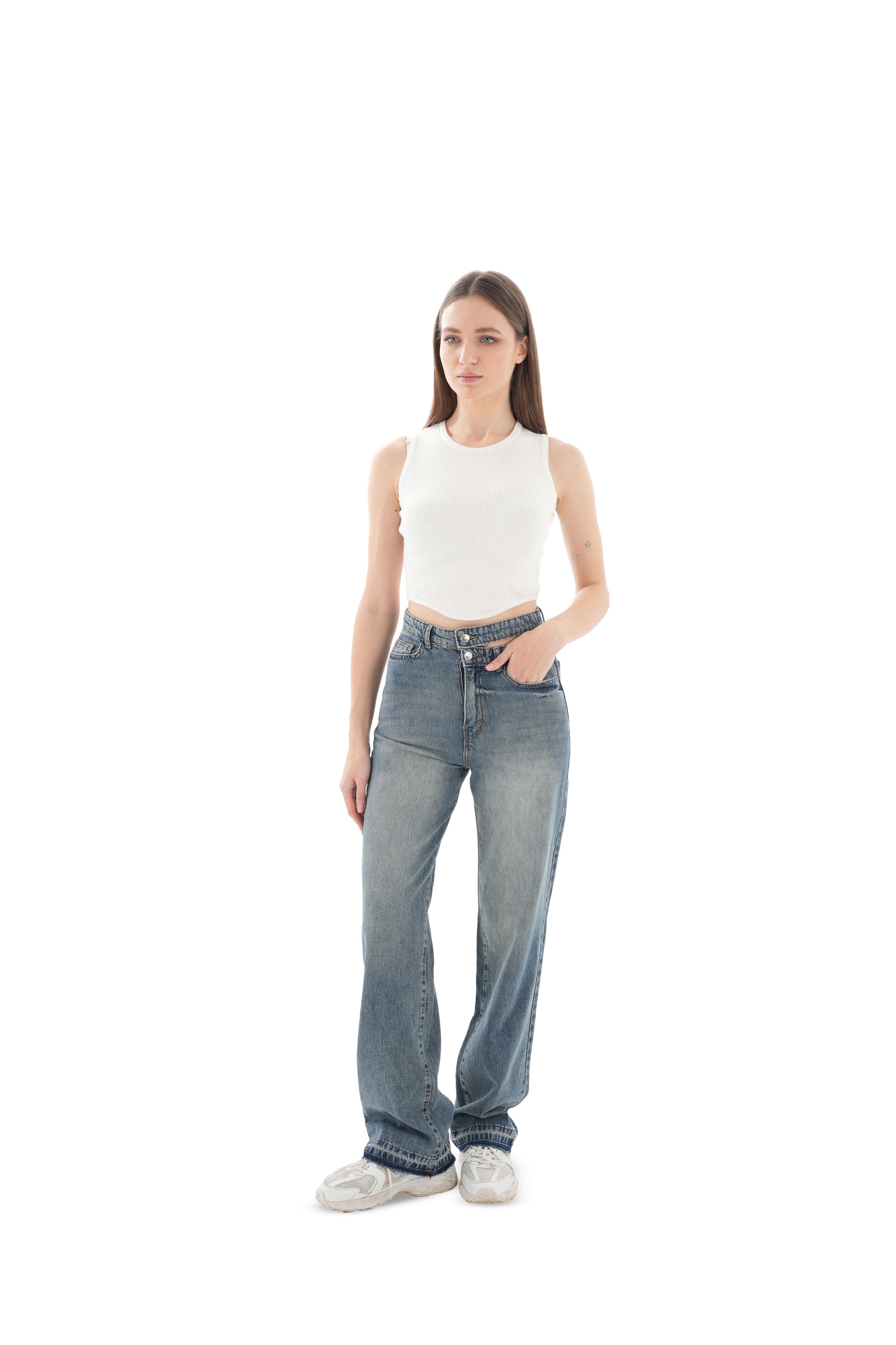 Double-Waist Dark Wash Straight Leg Jeans - Lioroucci