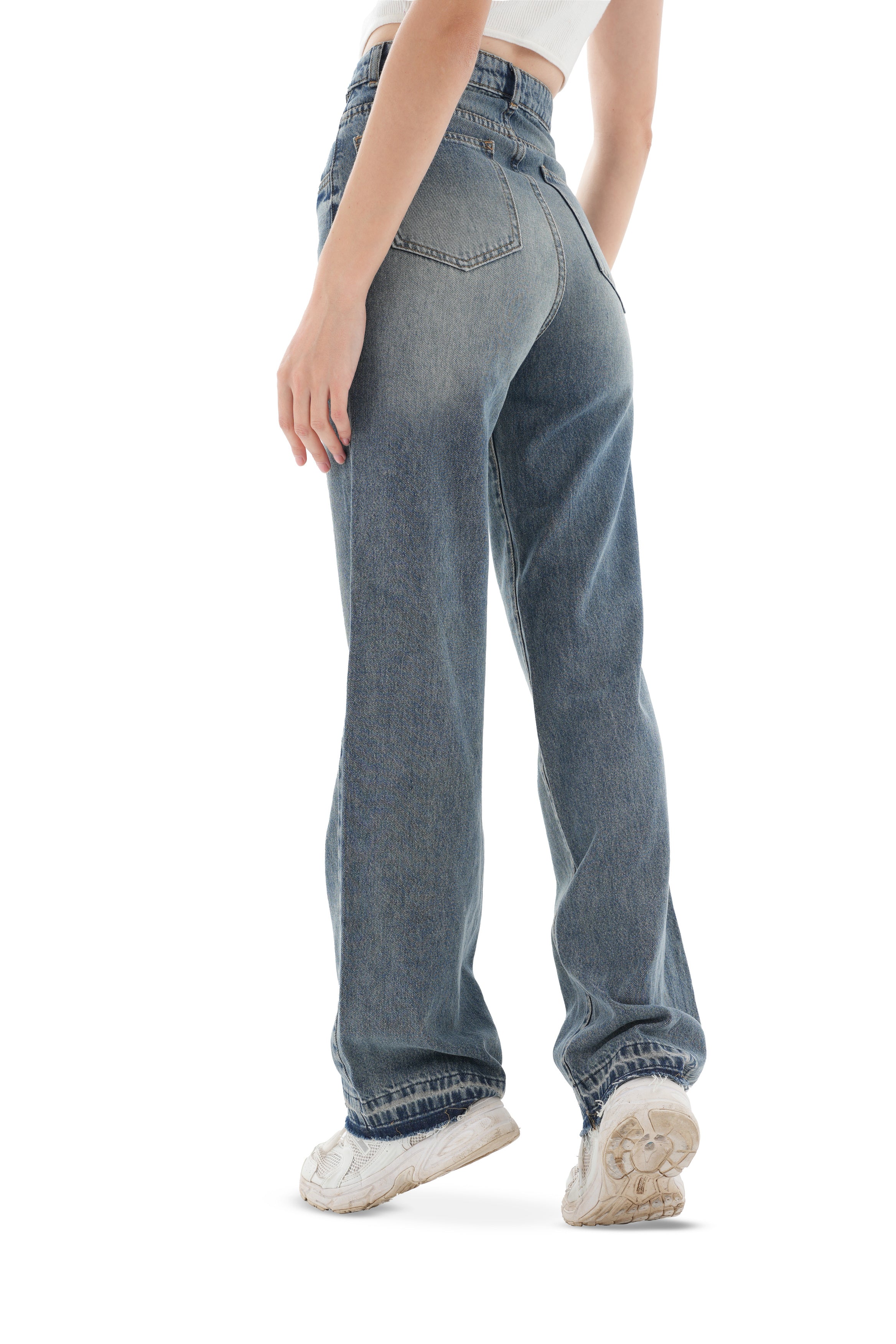 Double-Waist Dark Wash Straight Leg Jeans - Lioroucci