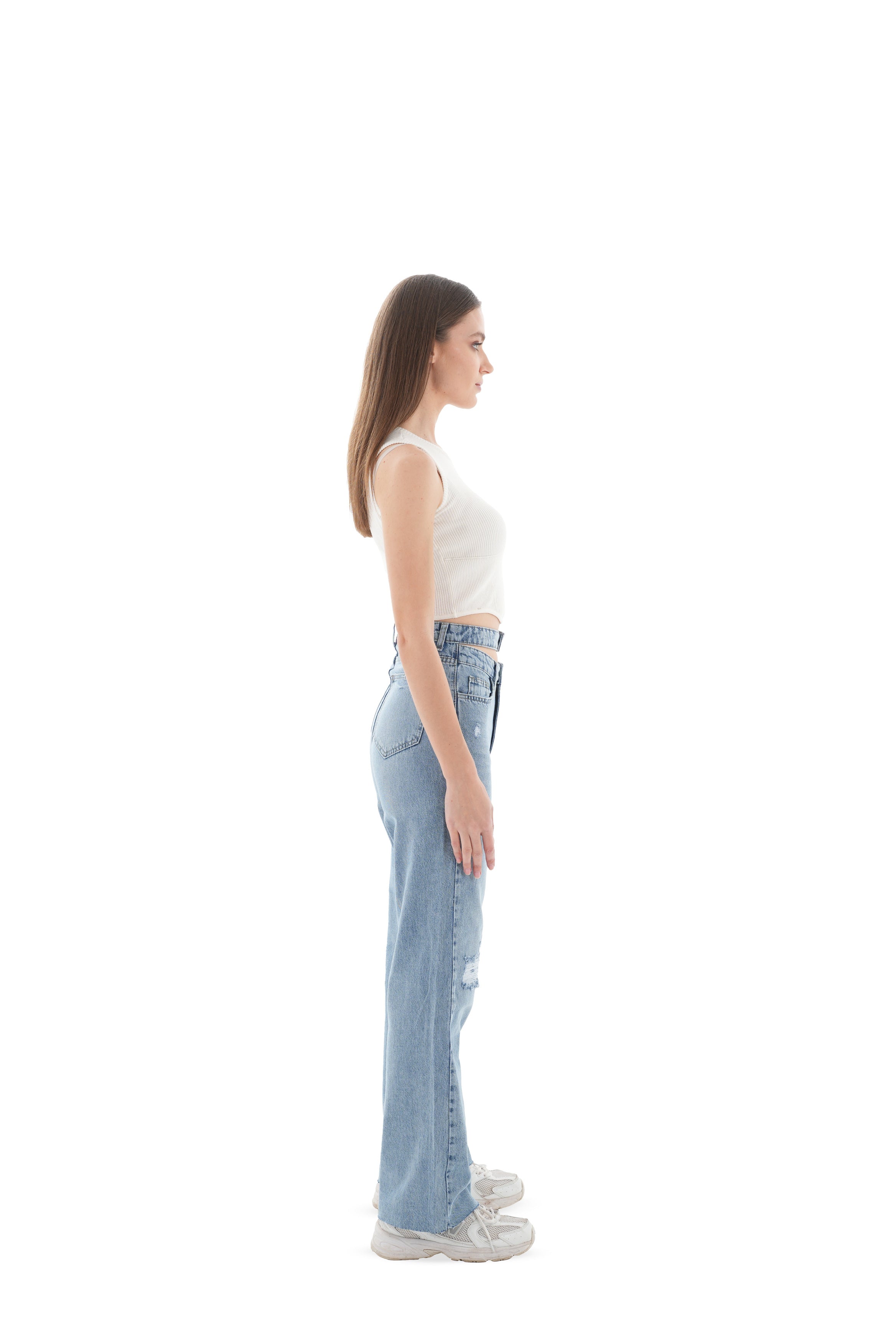 Double-Waist Light Wash Ripped Straight Leg Jeans - Lioroucci