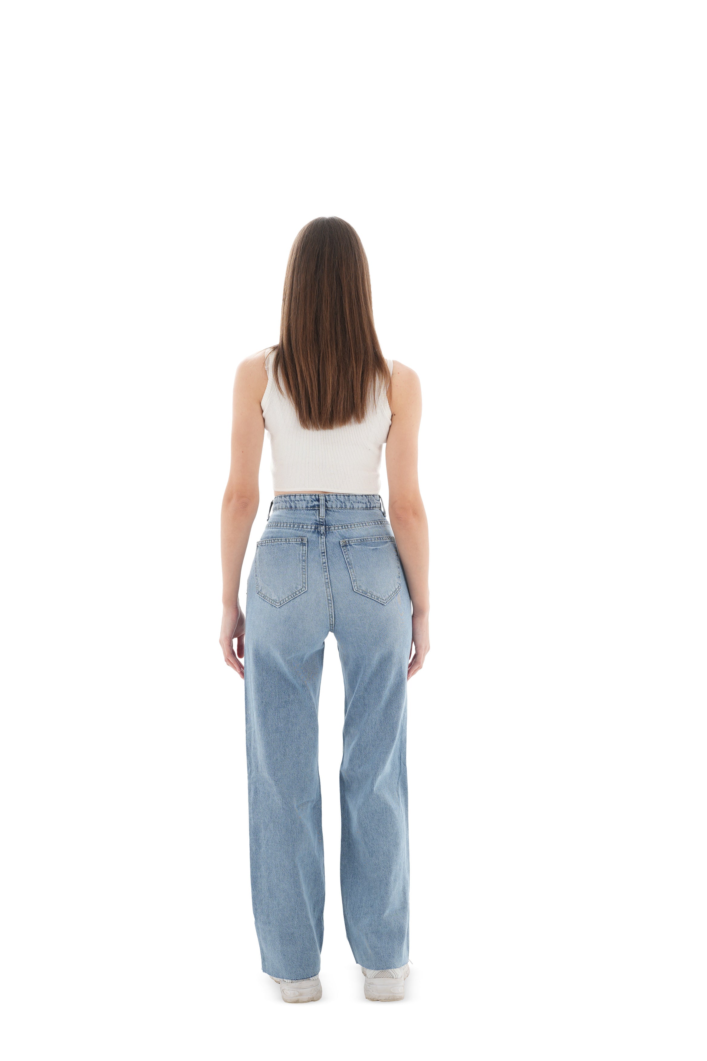 Double-Waist Light Wash Ripped Straight Leg Jeans - Lioroucci