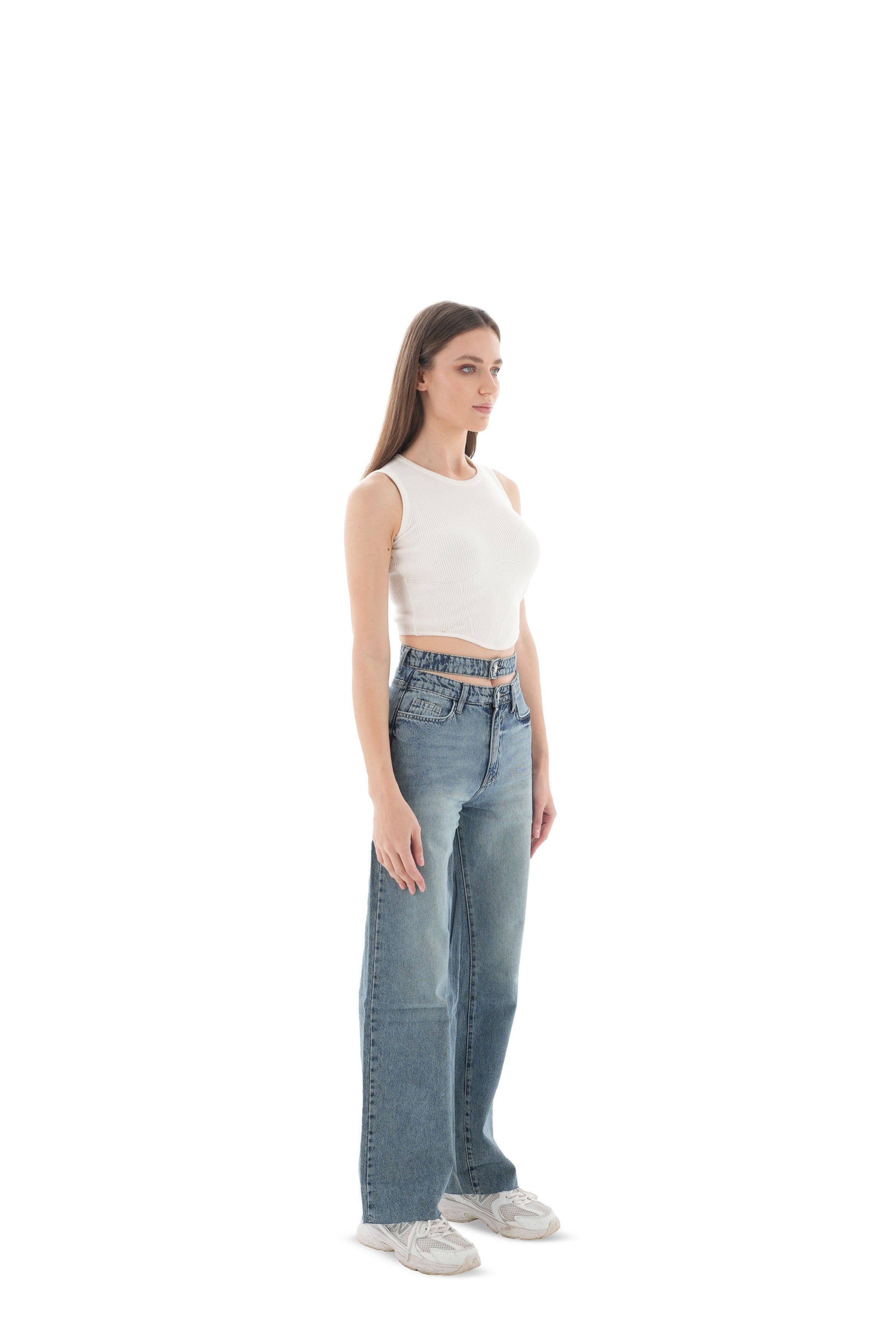 Double-Waist Dark Wash Straight Leg Jeans - Lioroucci