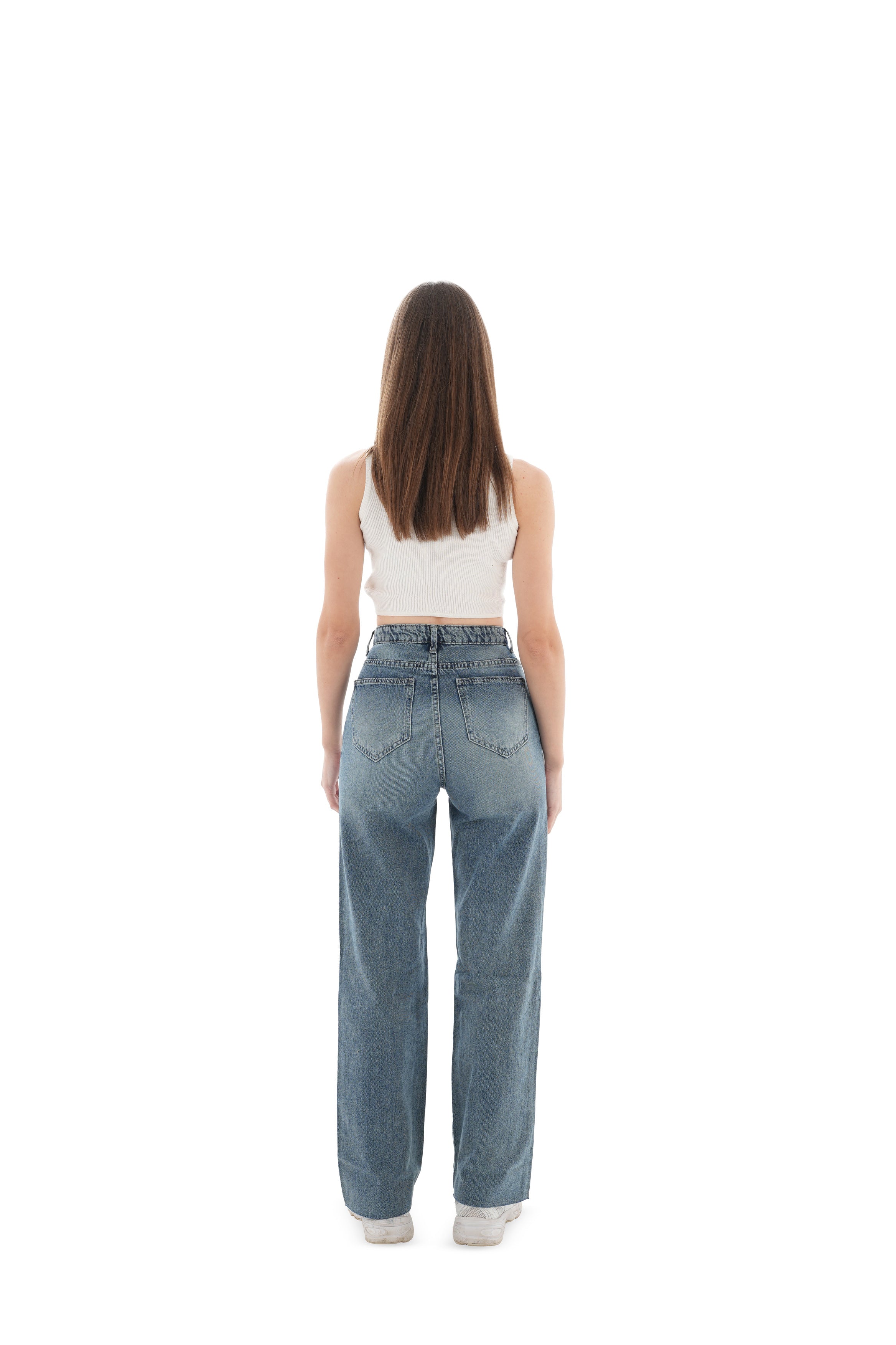 Double-Waist Dark Wash Straight Leg Jeans - Lioroucci