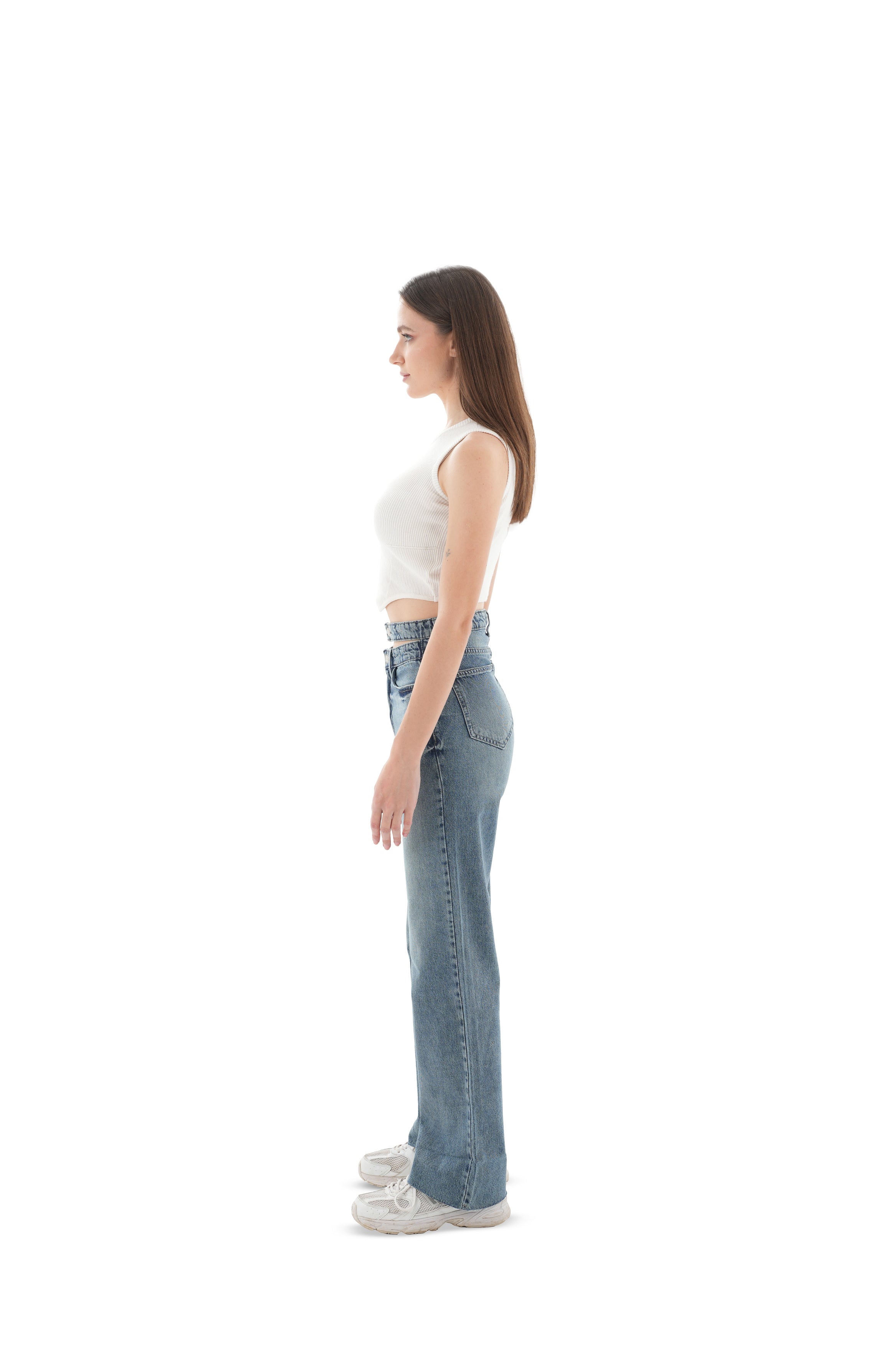 Double-Waist Dark Wash Straight Leg Jeans - Lioroucci