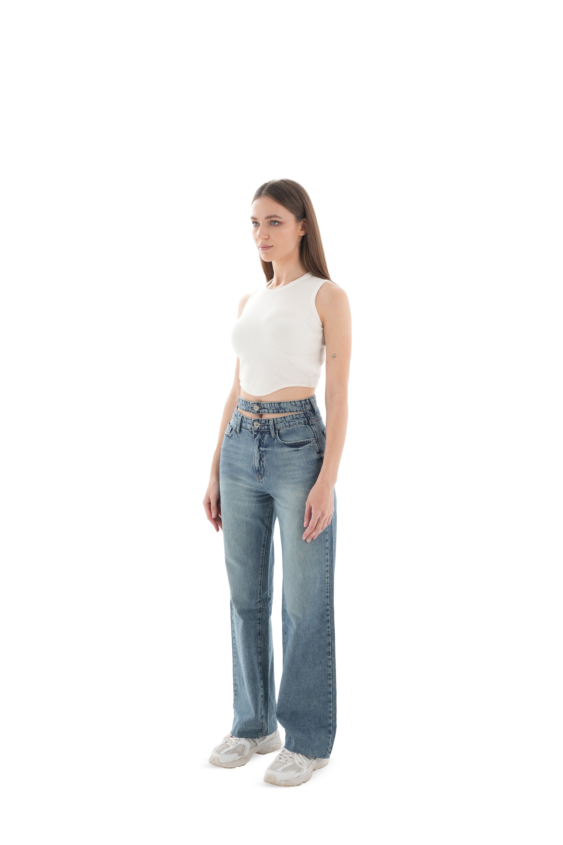 Double-Waist Dark Wash Straight Leg Jeans - Lioroucci