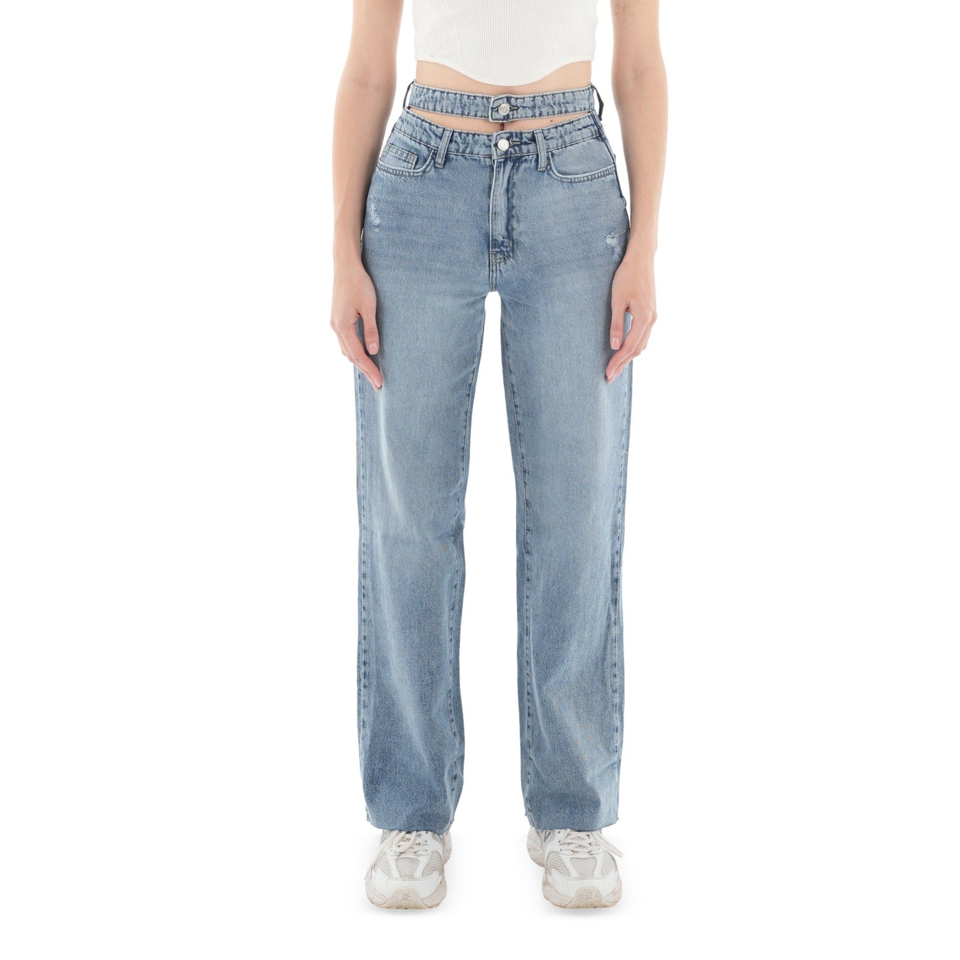 Double-Waist Light Wash Straight Leg Jeans - Lioroucci