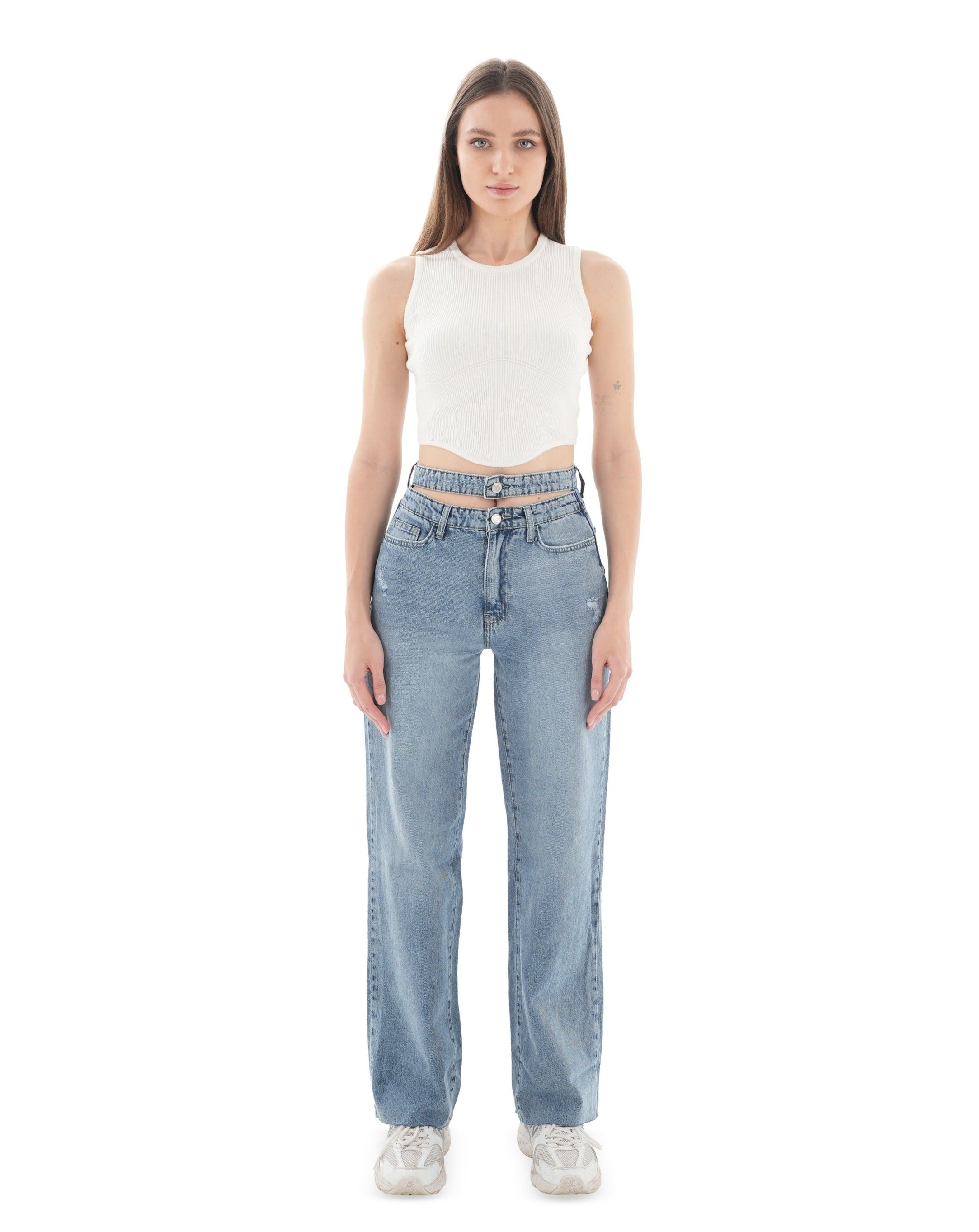 Double-Waist Light Wash Straight Leg Jeans - Lioroucci