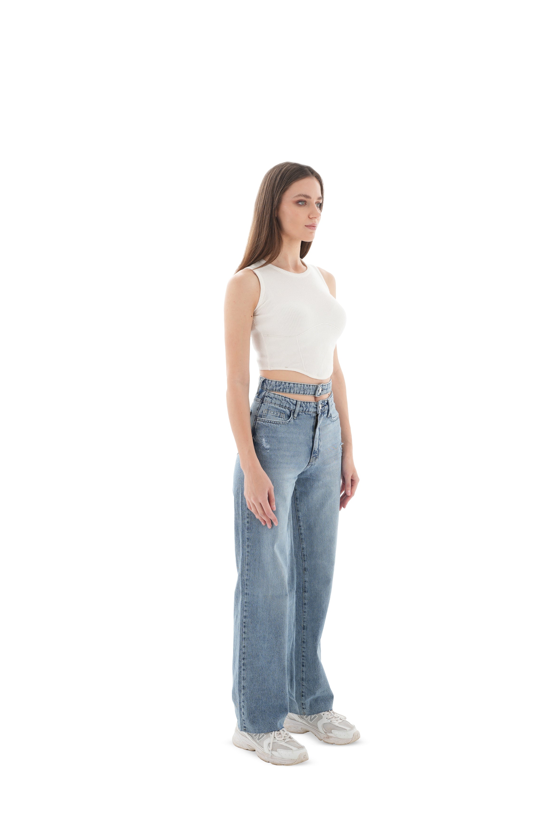 Double-Waist Light Wash Straight Leg Jeans - Lioroucci