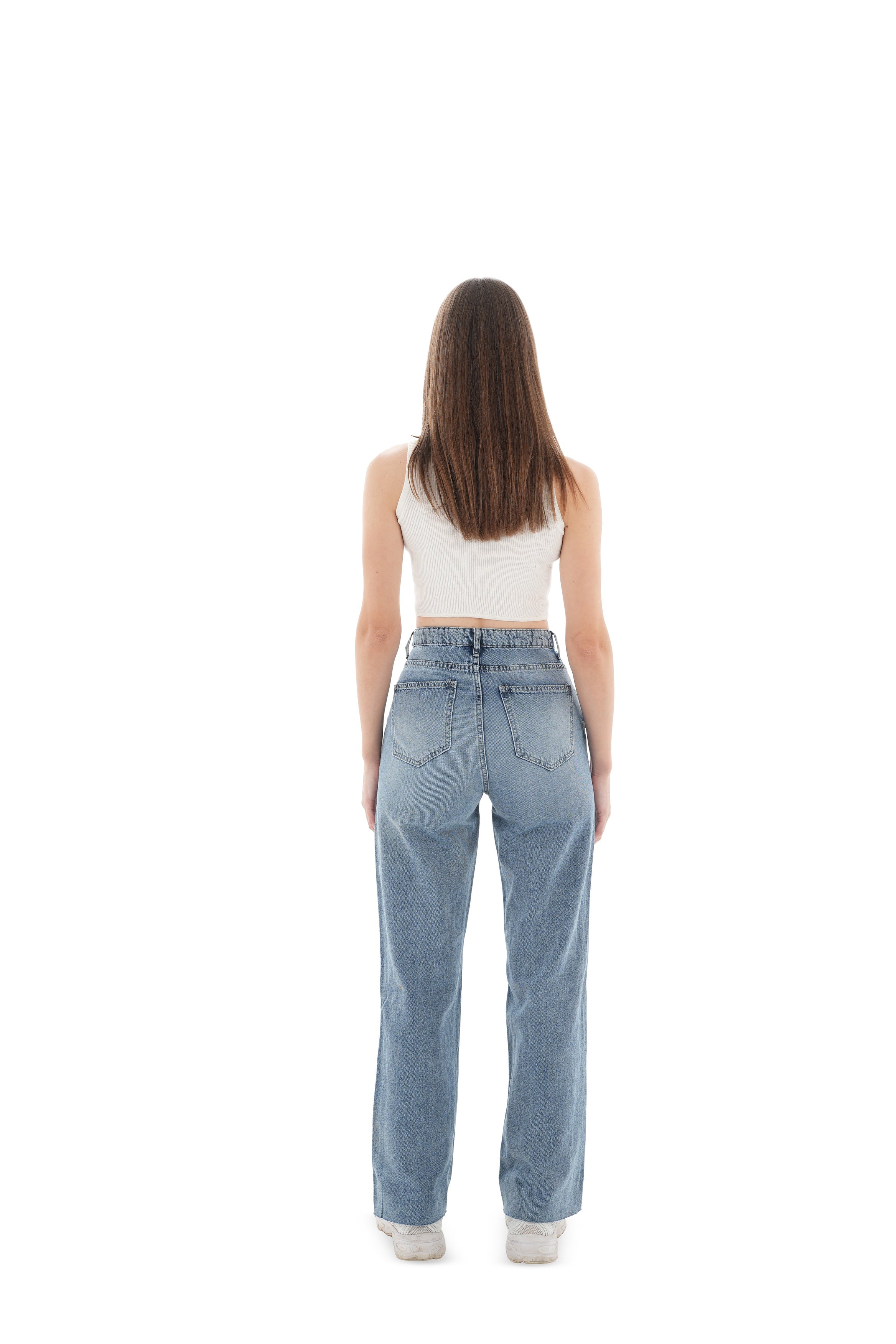 Double-Waist Light Wash Straight Leg Jeans - Lioroucci