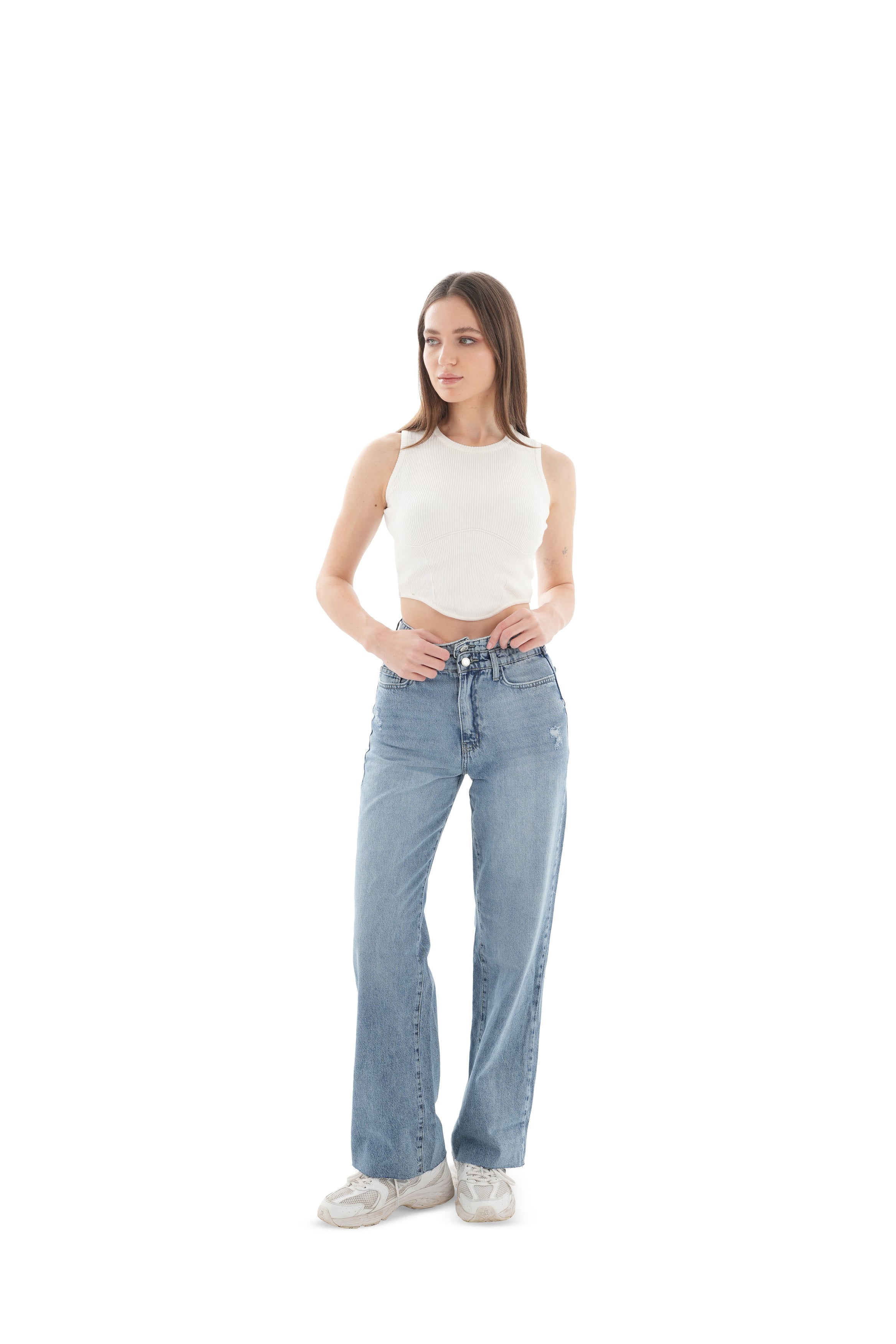 Double-Waist Light Wash Straight Leg Jeans - Lioroucci