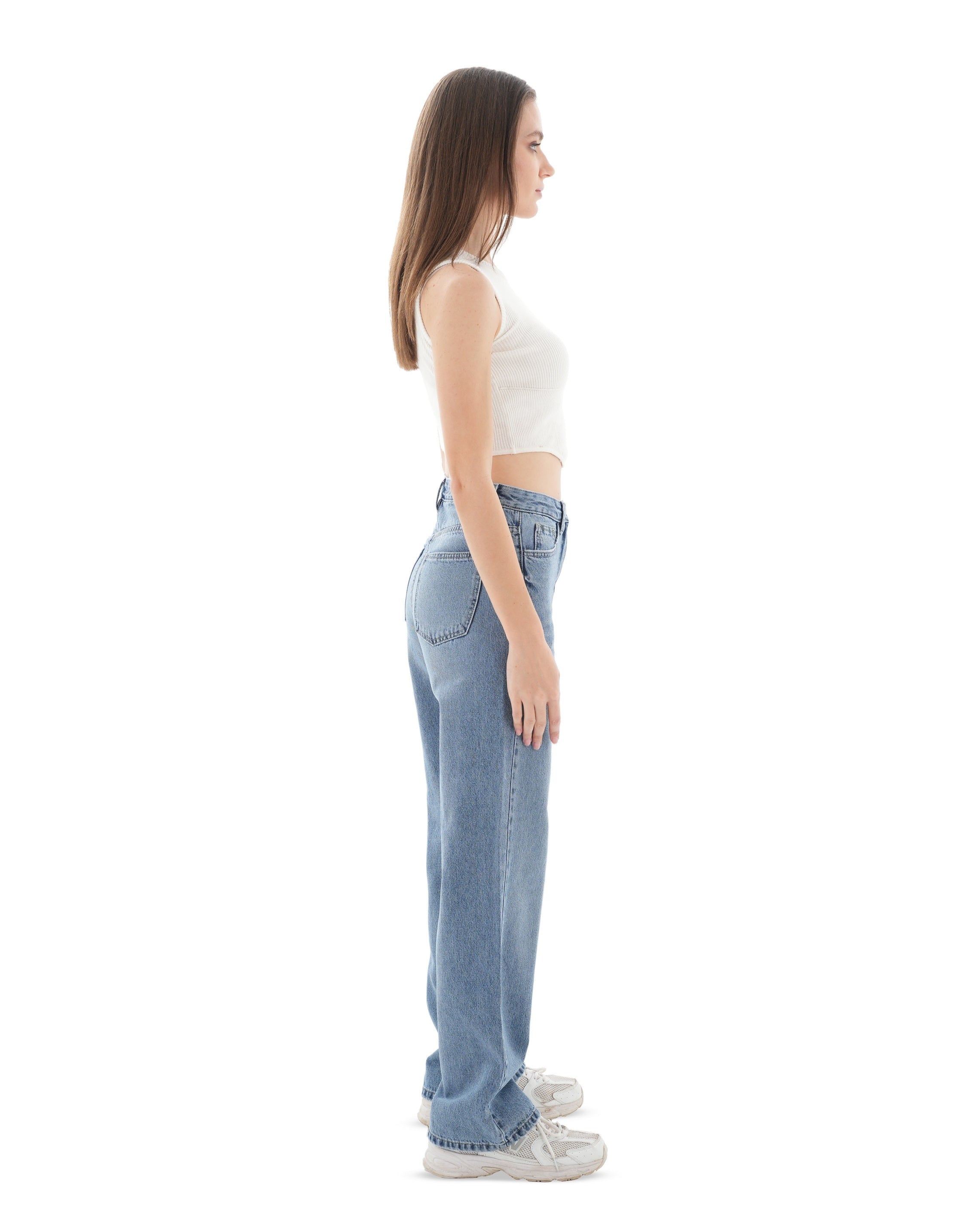 Double-Waist Medium Wash Straight Leg Jeans - Lioroucci